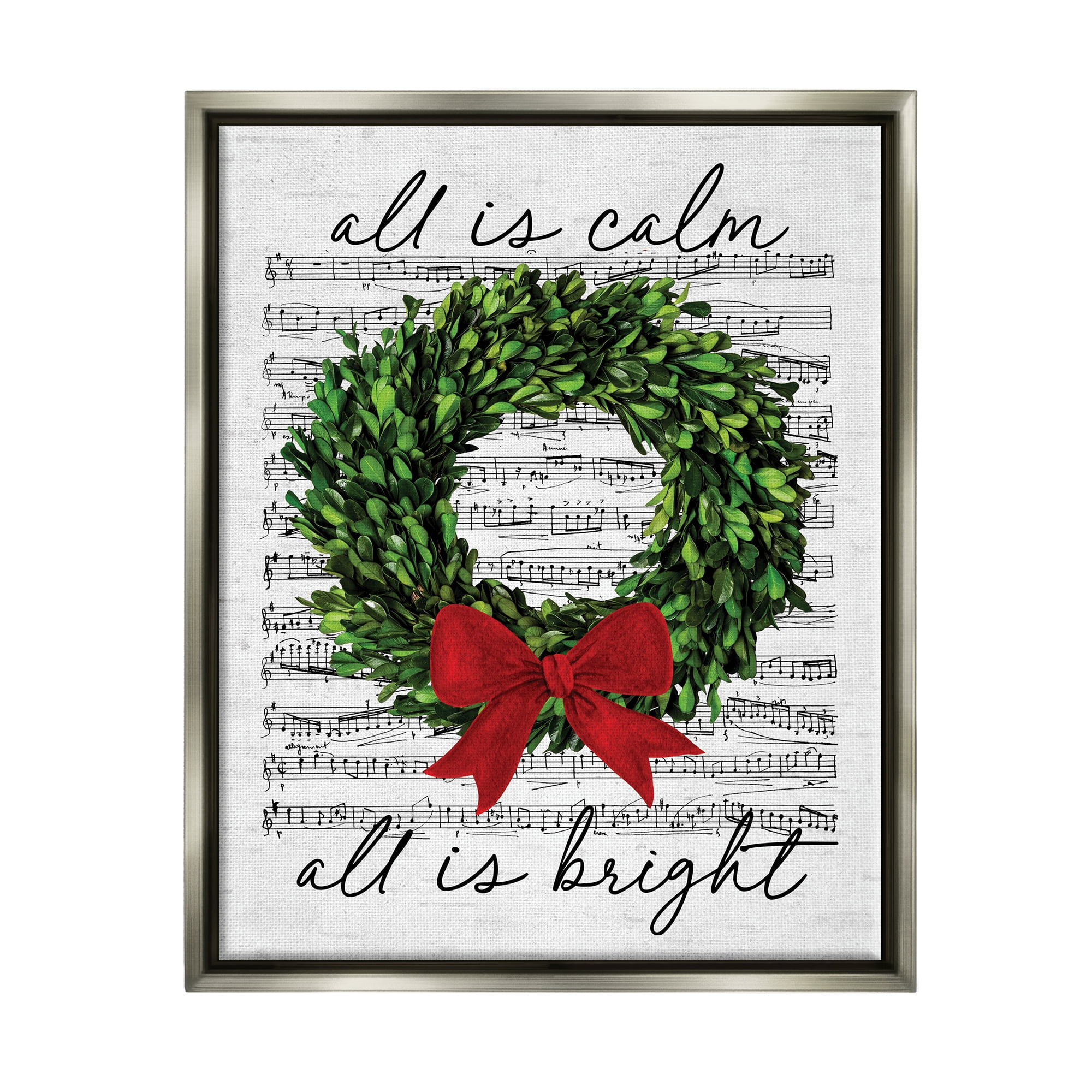 Stupell Industries All is Bright Holiday Music Holiday Painting Gray Floater Framed Canvas Art Print Wall Art, 25 x 31
