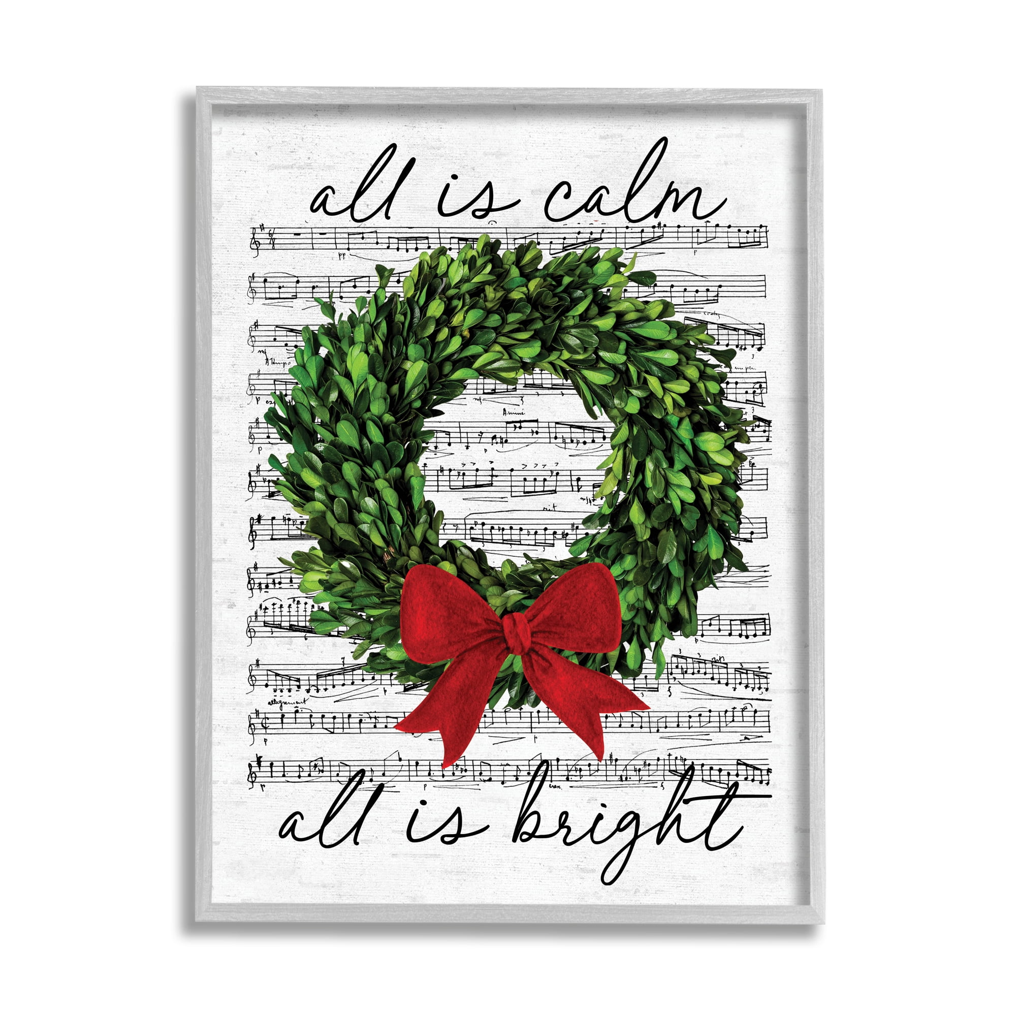 Stupell Industries All is Bright Holiday Music Holiday Painting Gray Framed Art Print Wall Art, 16 x 20