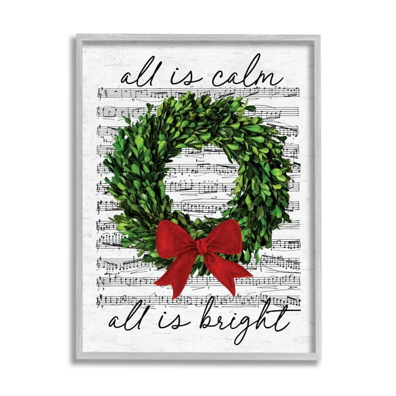 Stupell Industries All is Bright Holiday Music Holiday Painting Gray Framed Art Print Wall Art, 24 x 30