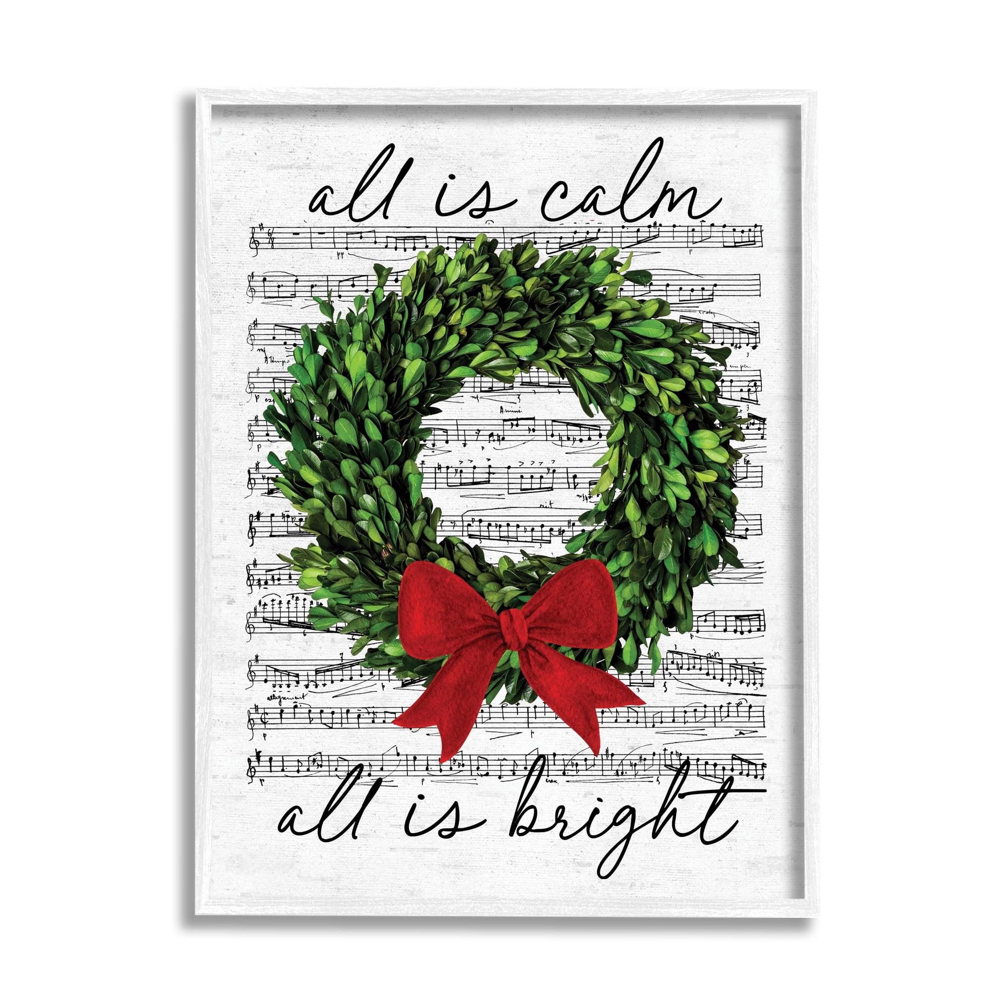 Stupell Industries All is Bright Holiday Music Holiday Painting White Framed Art Print Wall Art, 16 x 20
