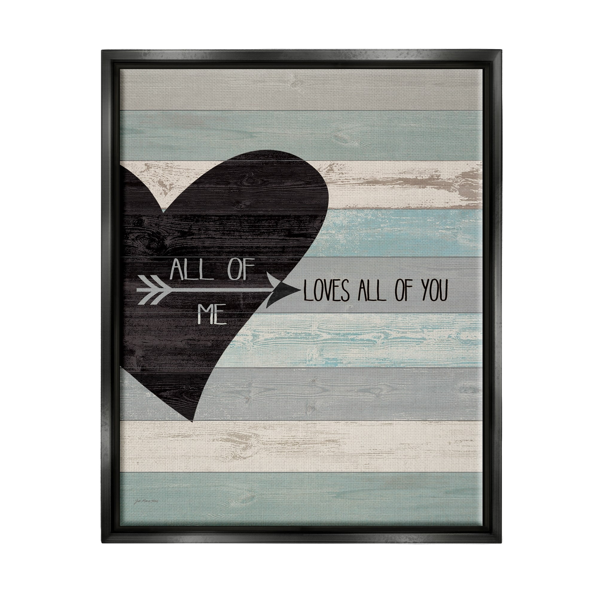 Stupell Industries All of Me Loves All Of You Distressed Heart Jet Black Framed Floating Canvas Wall Art, 16x20, by Jo Moulton