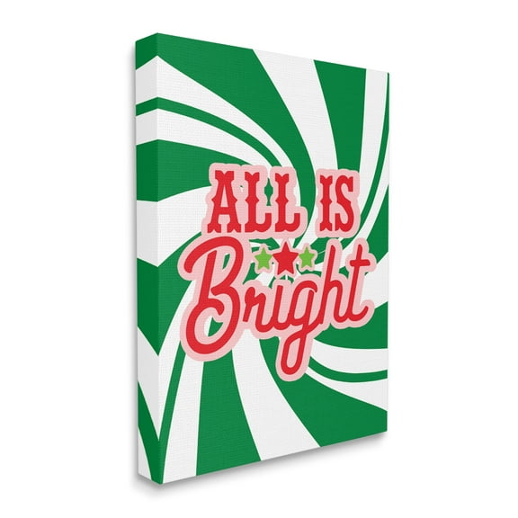 Stupell Industries All's Bright Bold Holiday Typography Green Peppermint Spiral Inspirational Painting Gallery Wrapped Canvas Print Wall Art, 16 x 20