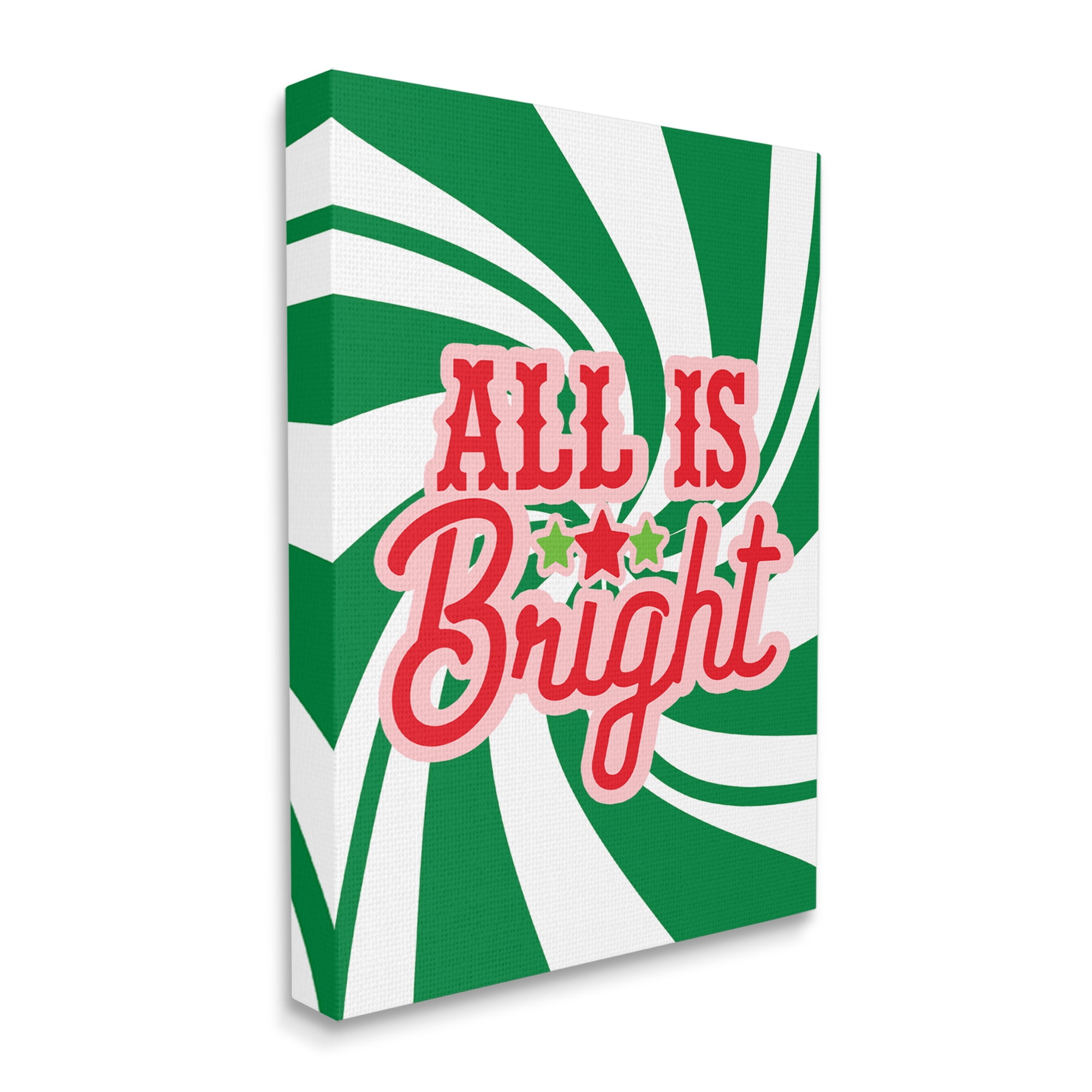 Stupell Industries All's Bright Bold Holiday Typography Green Peppermint Spiral Inspirational Painting Gallery Wrapped Canvas Print Wall Art, 30 x 40