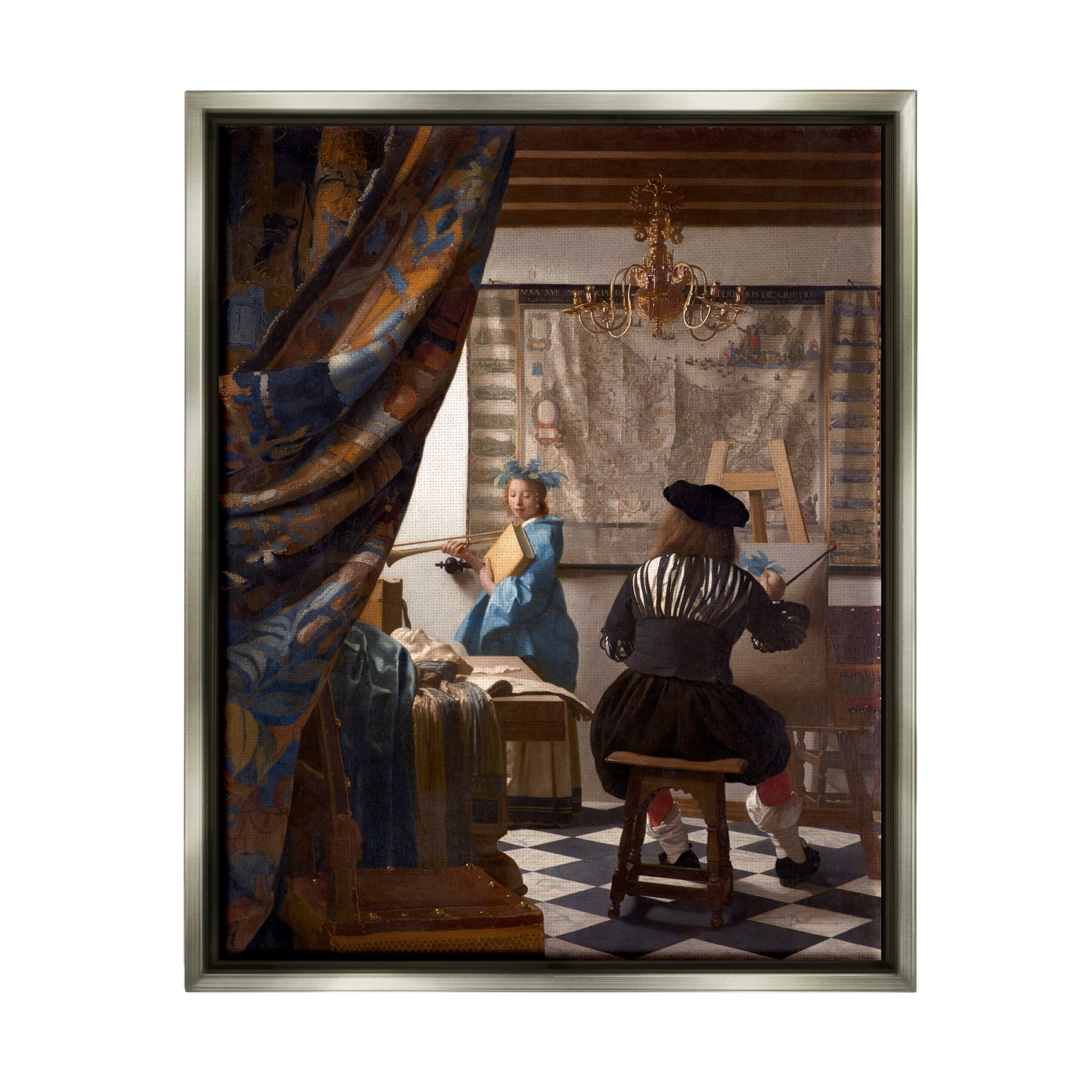 Stupell Industries Allegory of Painting Johannes Vermeer Classical Portrait Painting Luster Gray Floating Framed Canvas Print Wall Art, Design by one1000paintings
