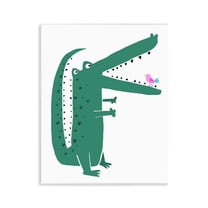 Stupell Industries Alligator & Bird Friends Animals Painting Unframed Art Print Wall Art, 11 x 14