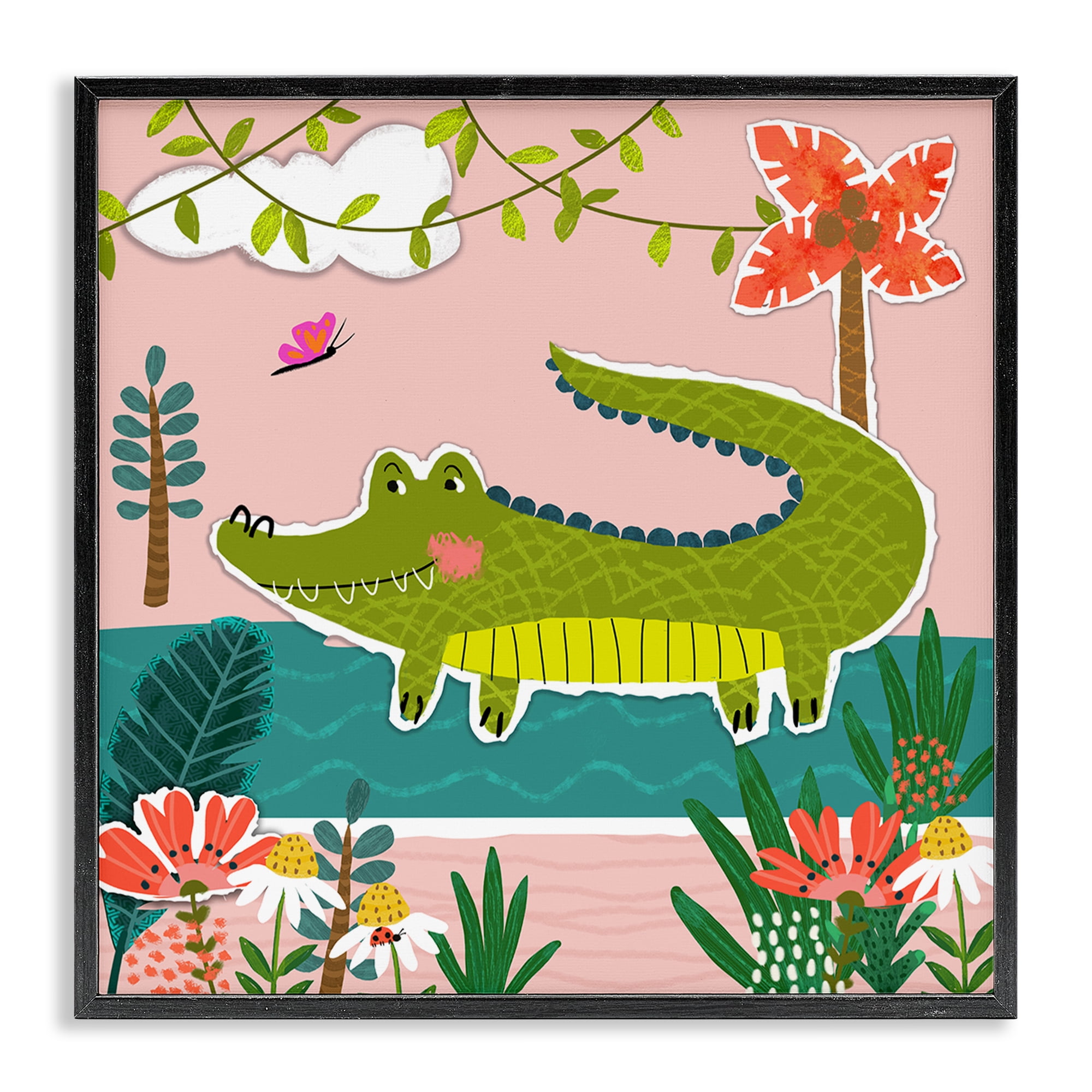 Stupell Industries Alligator In Swamp Animals Painting Black Framed Art Print Wall Art, 24 x 24