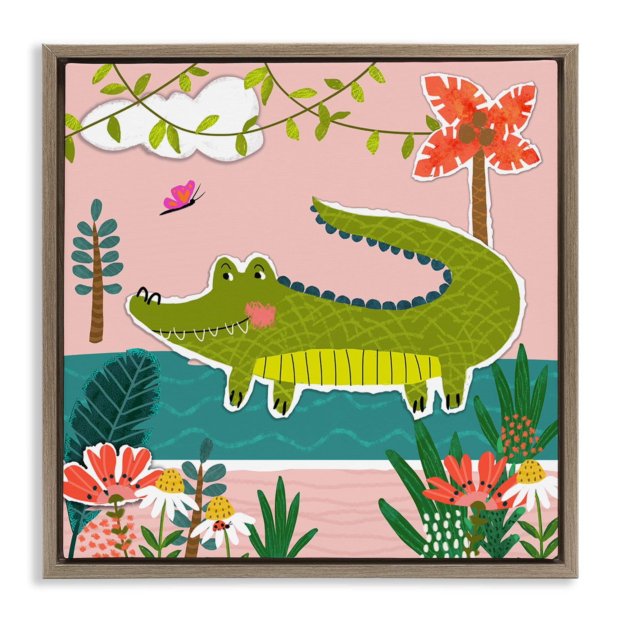 Stupell Industries Alligator In Swamp Animals Painting Brown Floater Framed Canvas Art Print Wall Art, 18 x 18