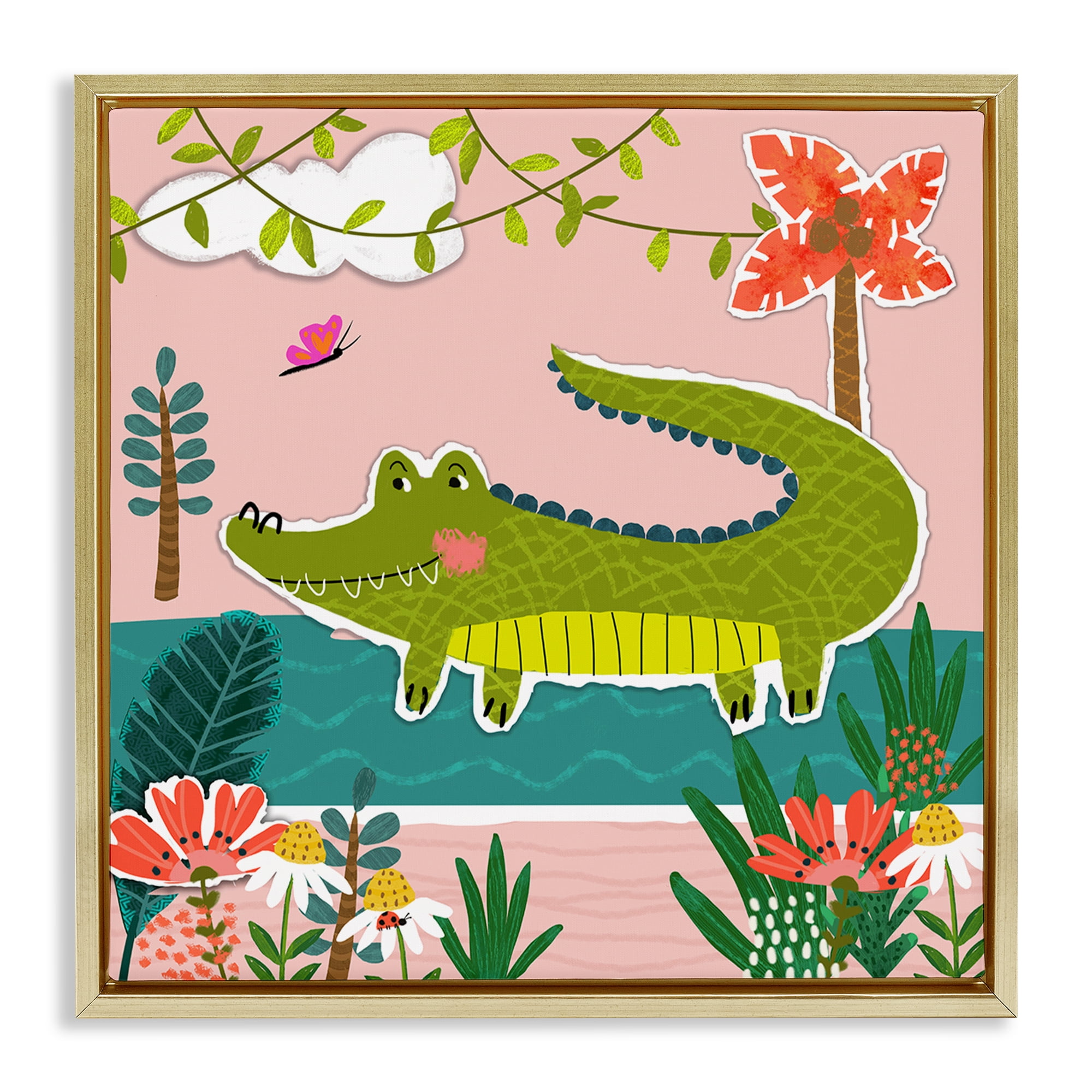 Stupell Industries Alligator In Swamp Animals Painting Gold Floater Framed Canvas Art Print Wall Art, 25 x 25