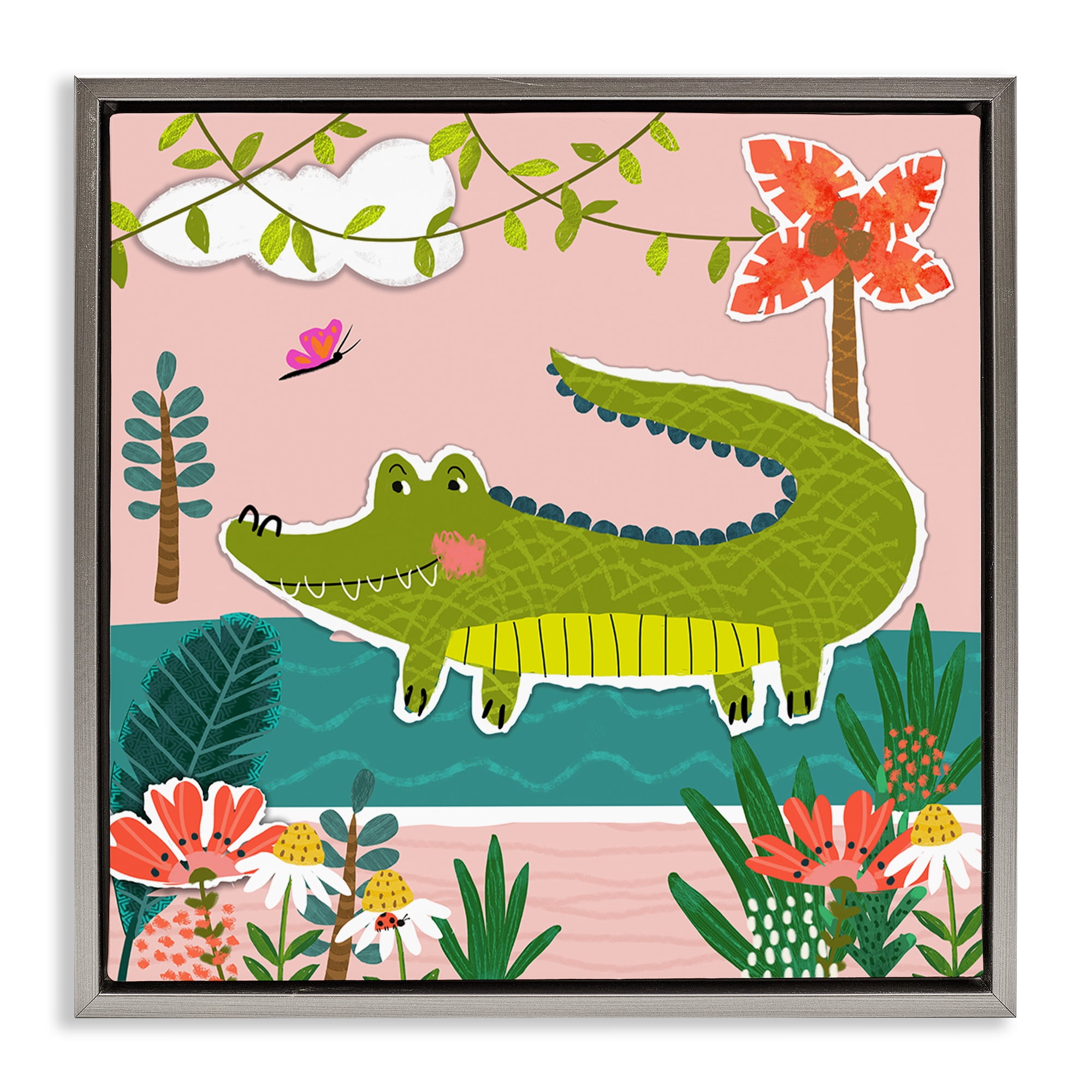 Stupell Industries Alligator In Swamp Animals Painting Gray Floater Framed Canvas Art Print Wall Art, 25 x 25