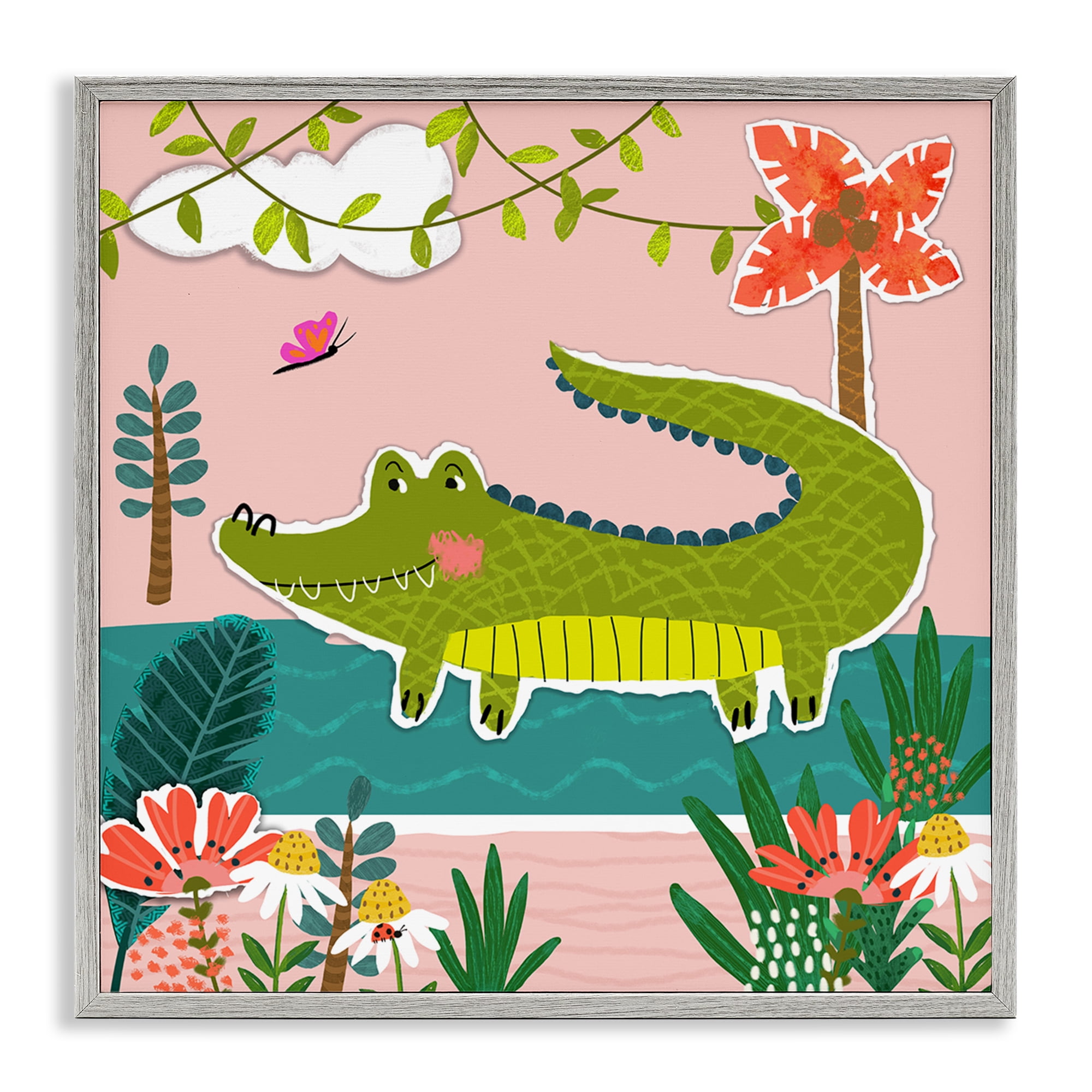 Stupell Industries Alligator In Swamp Animals Painting Gray Framed Art Print Wall Art, 17 x 17