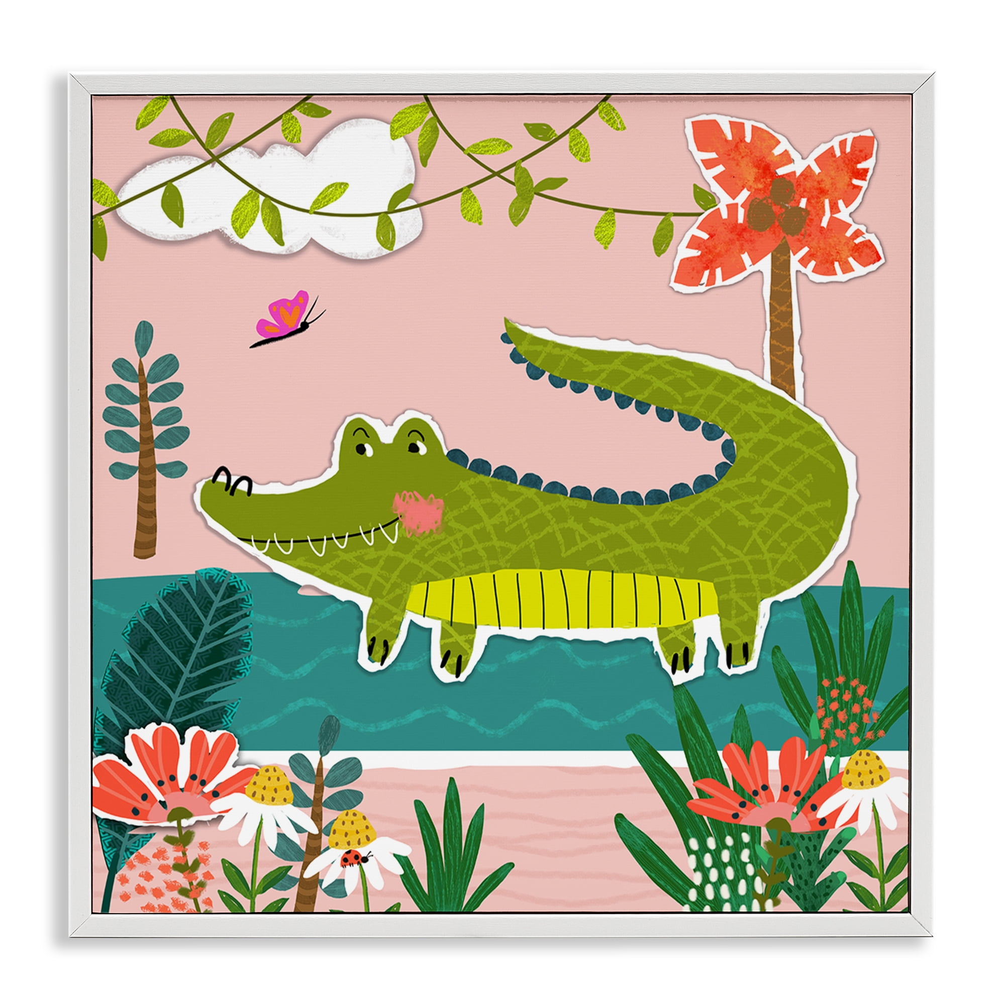Stupell Industries Alligator In Swamp Animals Painting White Framed Art Print Wall Art, 12 x 12