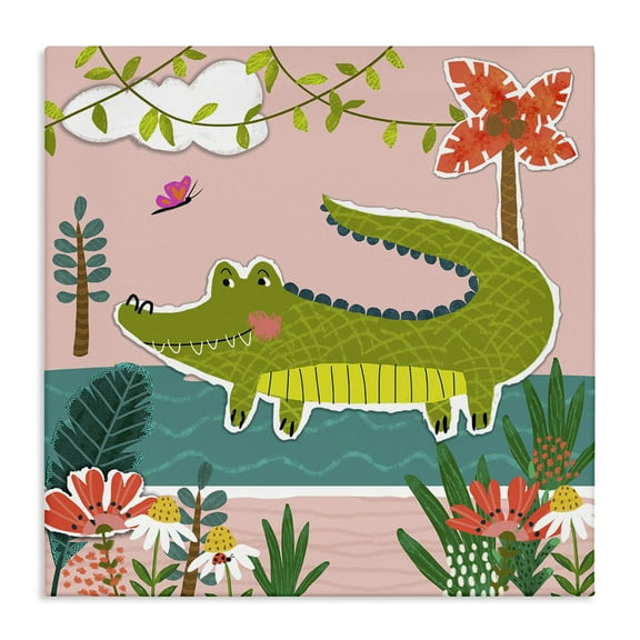 Stupell Industries Alligator In Swamp Animals Painting Wrapped Canvas Art Print Wall Art, 17 x 17