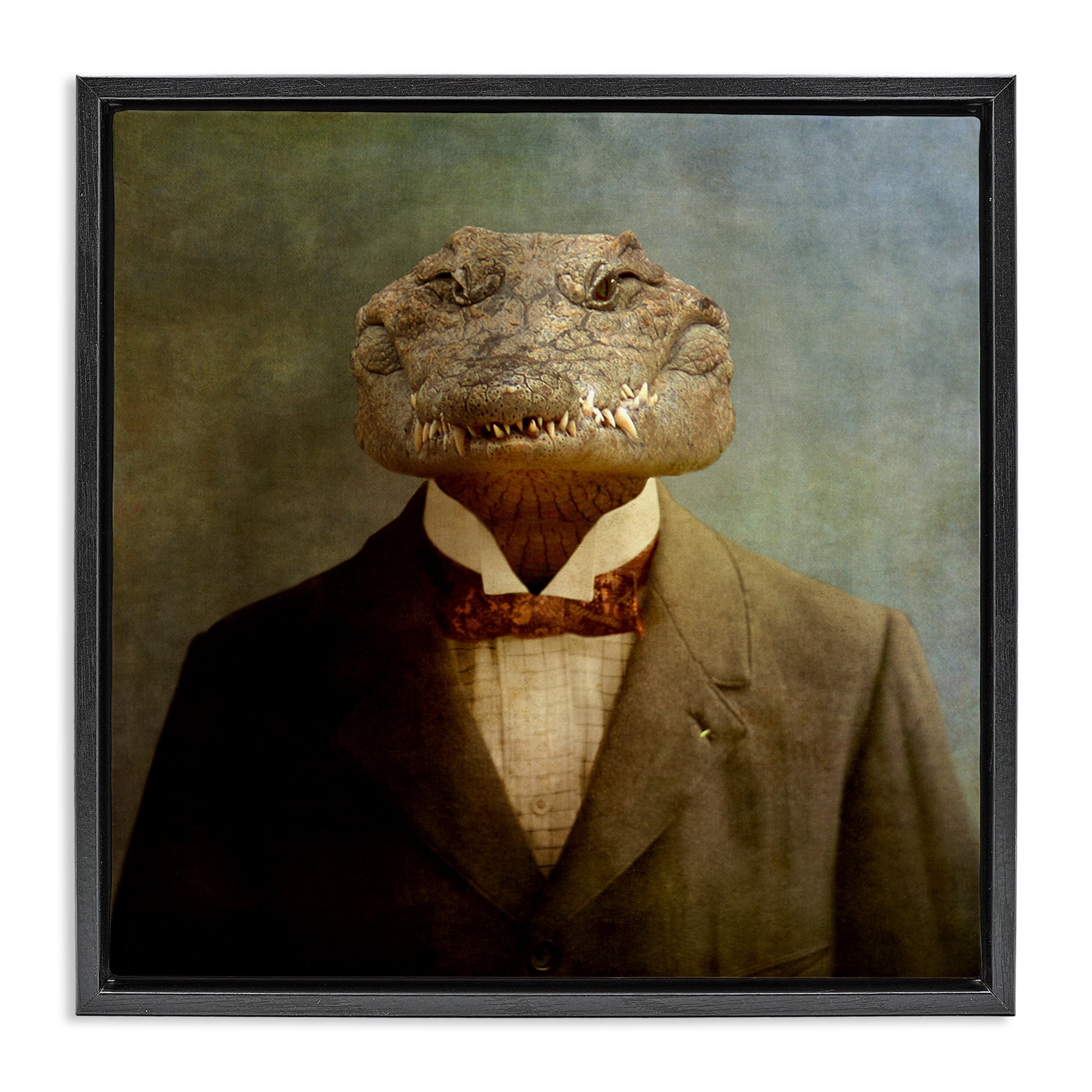 Stupell Industries Alligator in Business Suit Animals & Insects Painting Black Floater Framed Canvas Art Print Wall Art, 25 x 25