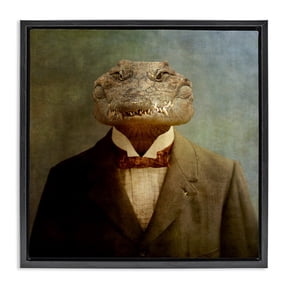 Stupell Industries Alligator in Business Suit Animals & Insects Painting Black Floater Framed Canvas Art Print Wall Art, 25 x 25