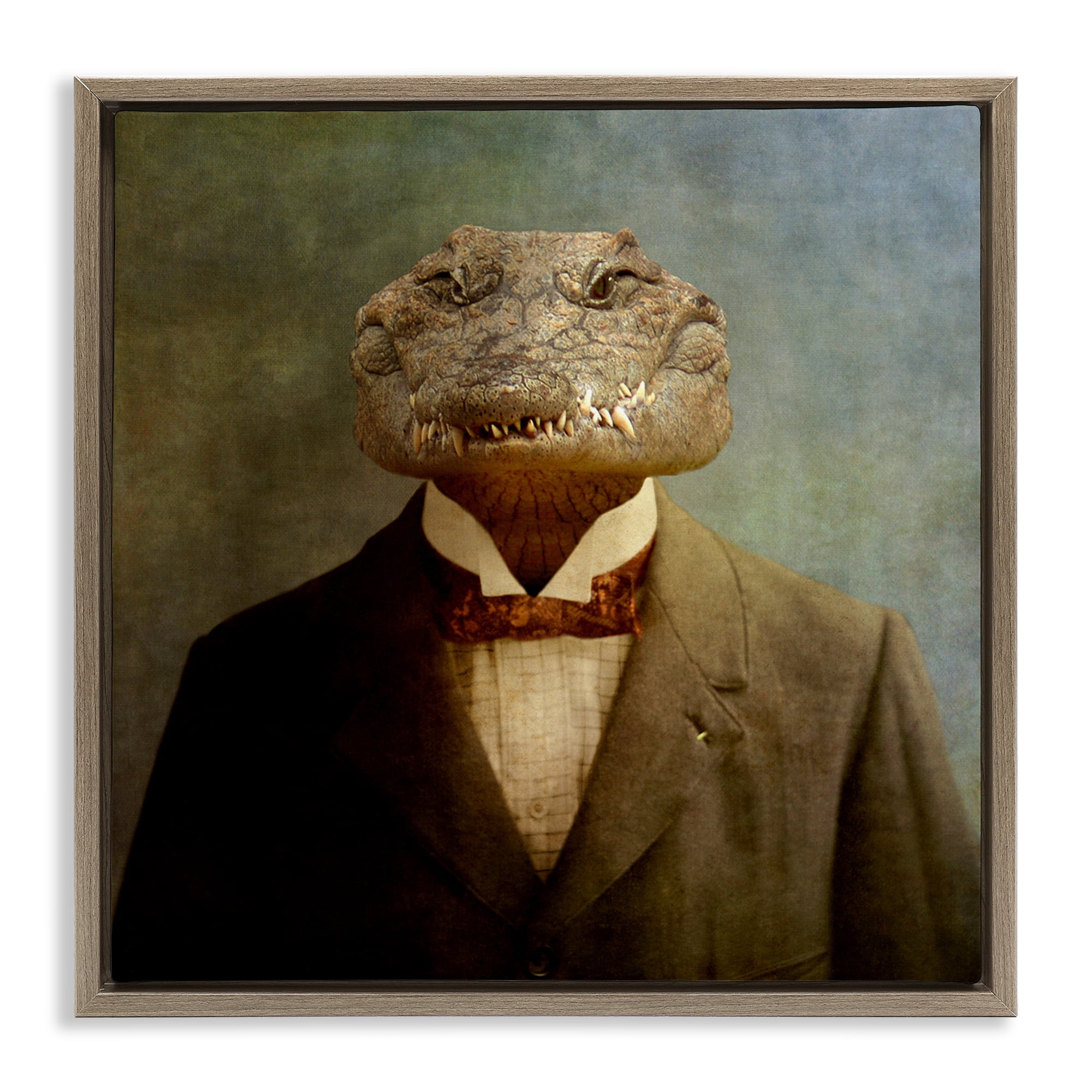 Stupell Industries Alligator in Business Suit Animals & Insects Painting Brown Floater Framed Canvas Art Print Wall Art, 18 x 18