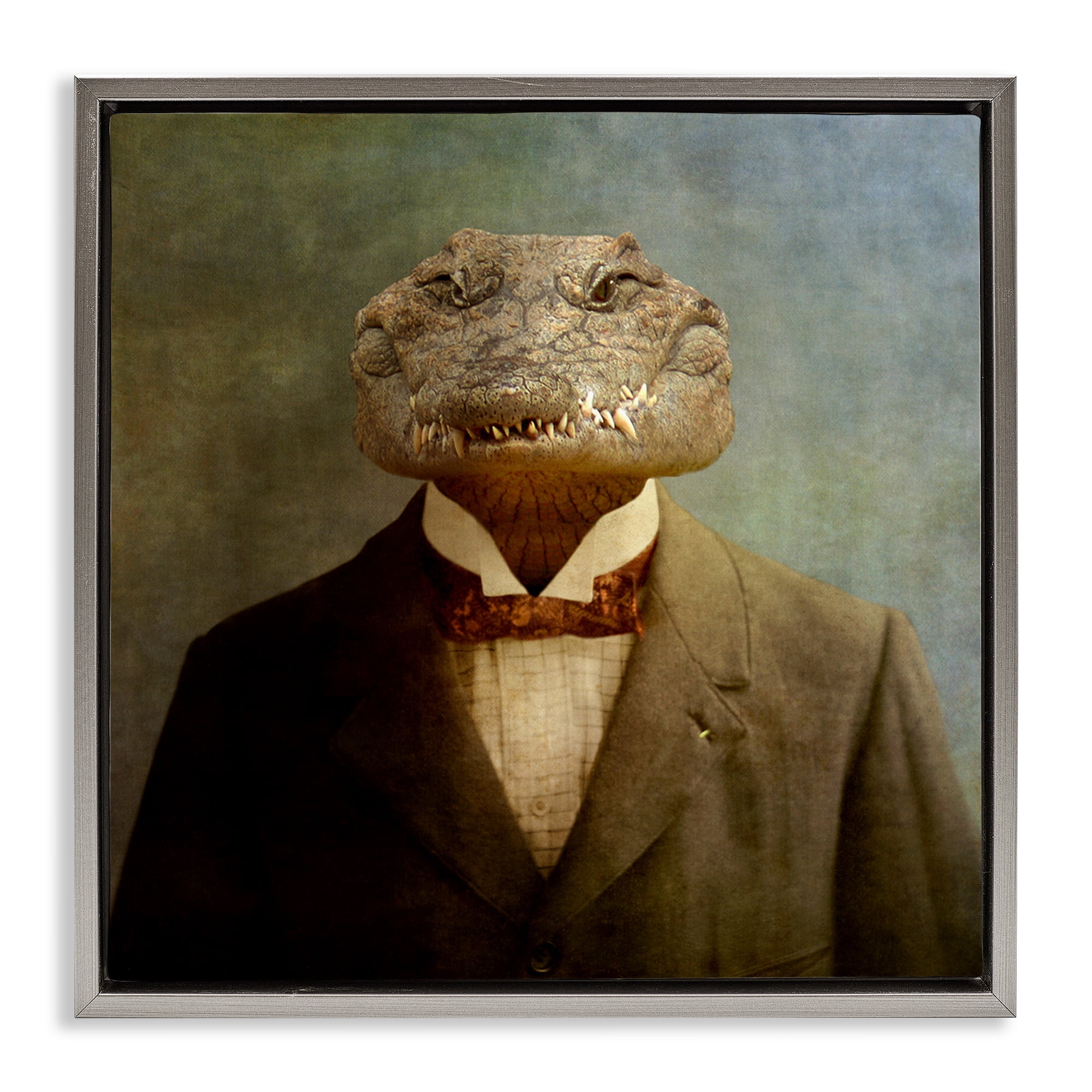 Stupell Industries Alligator in Business Suit Animals & Insects Painting Gray Floater Framed Canvas Art Print Wall Art, 25 x 25