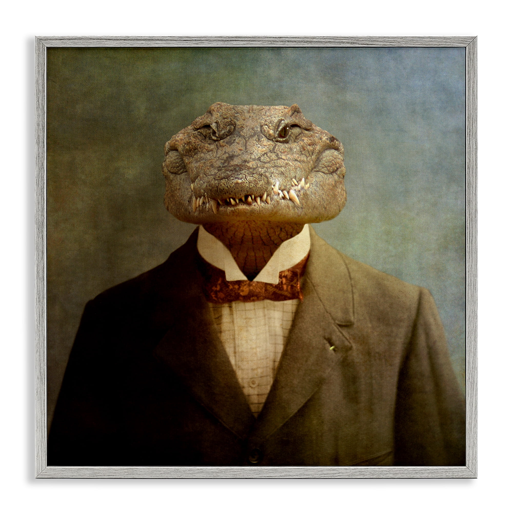 Stupell Industries Alligator in Business Suit Animals & Insects Painting Gray Framed Art Print Wall Art, 12 x 12