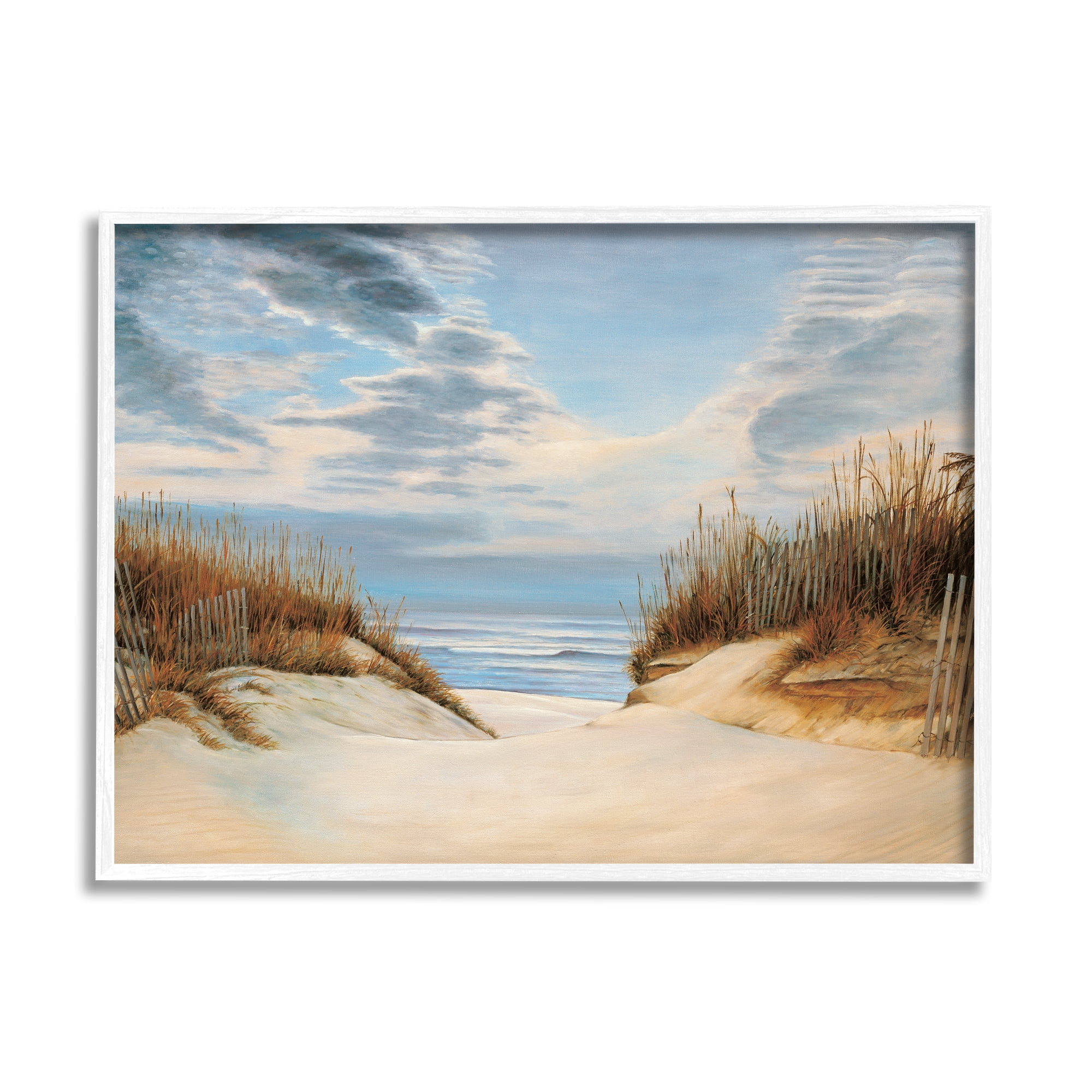 Stupell Industries Alluring Cloudy Beach Path Wooden Fence Tall Grass Modern Painting White Framed Art Print Wall Art, 16 x 20, Design by Richard Dunahay