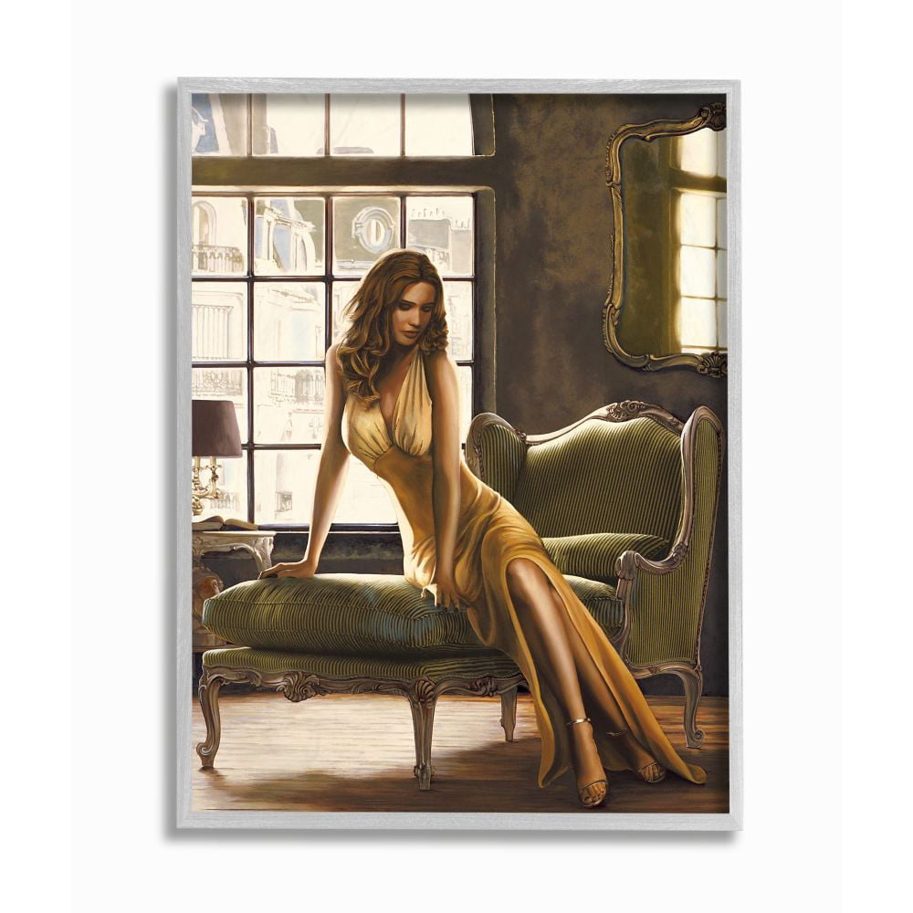Stupell Industries Alluring Female Figure Posing on Elegant Chair Designed by Thomas Page
