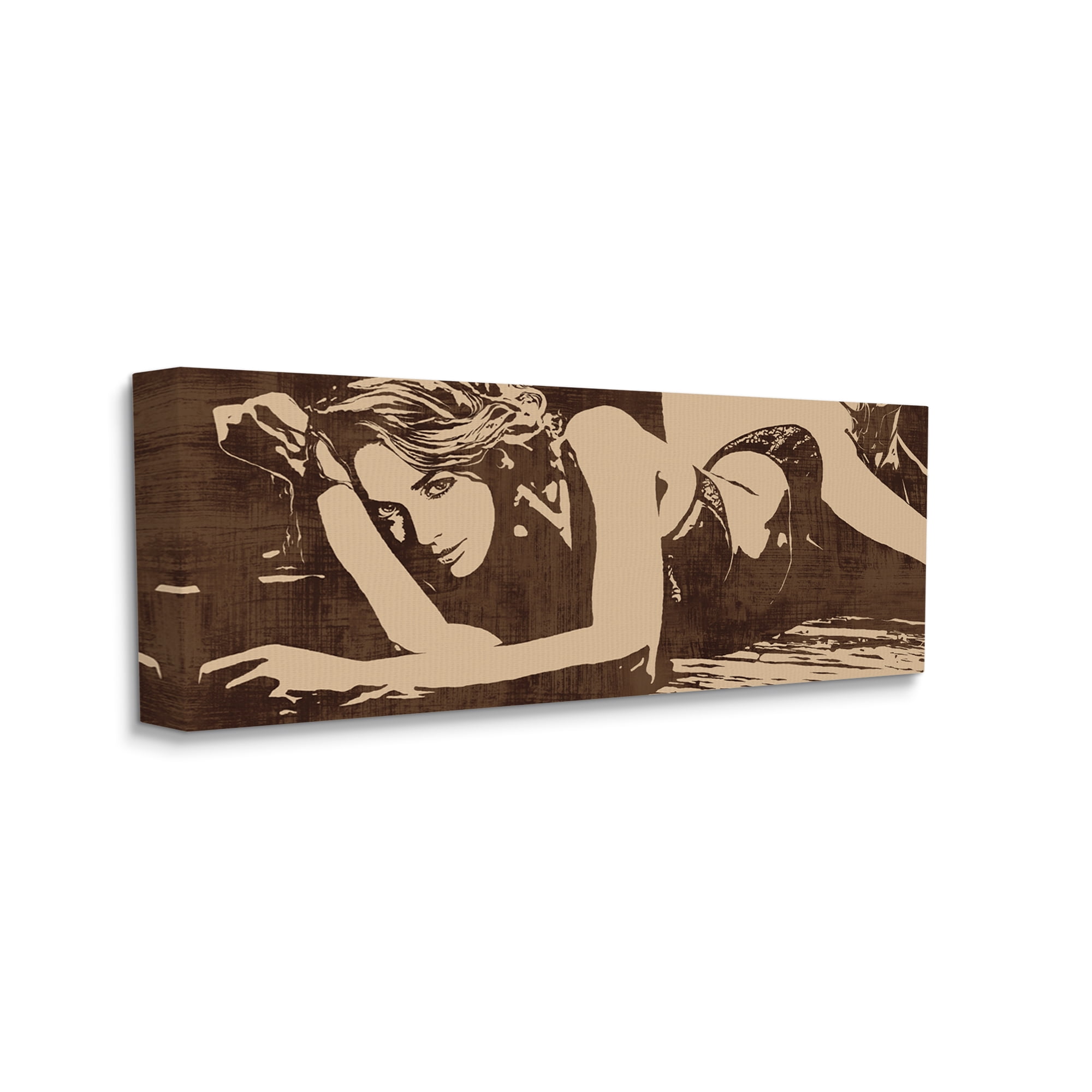 Sepia Tone Alluring Female Resting Canvas Wall Art, 10" x 24"