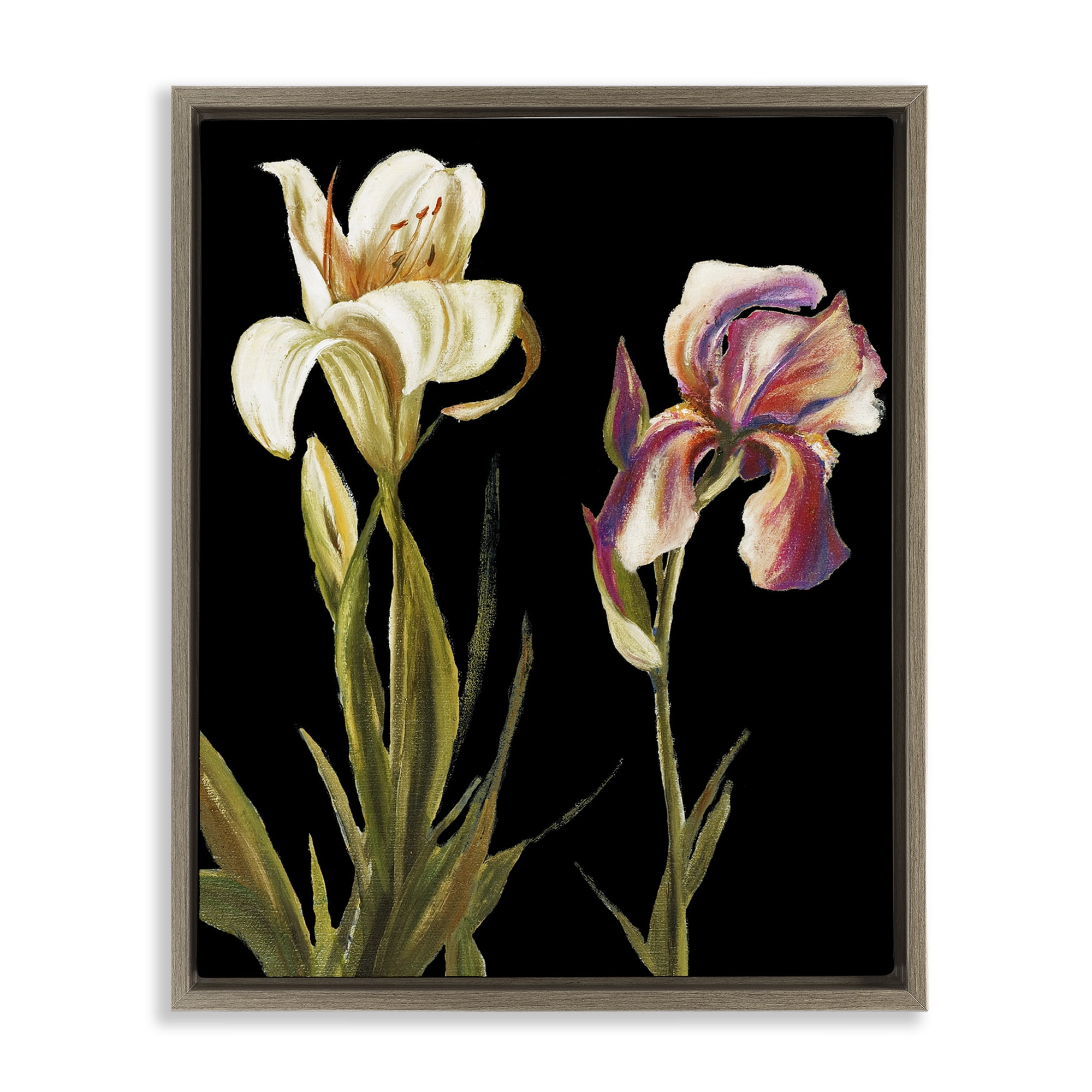 Stupell Industries Alluring Iris Blooms Botanical & Floral Painting Brown Floater Framed Canvas Art Print Wall Art, 17 x 21