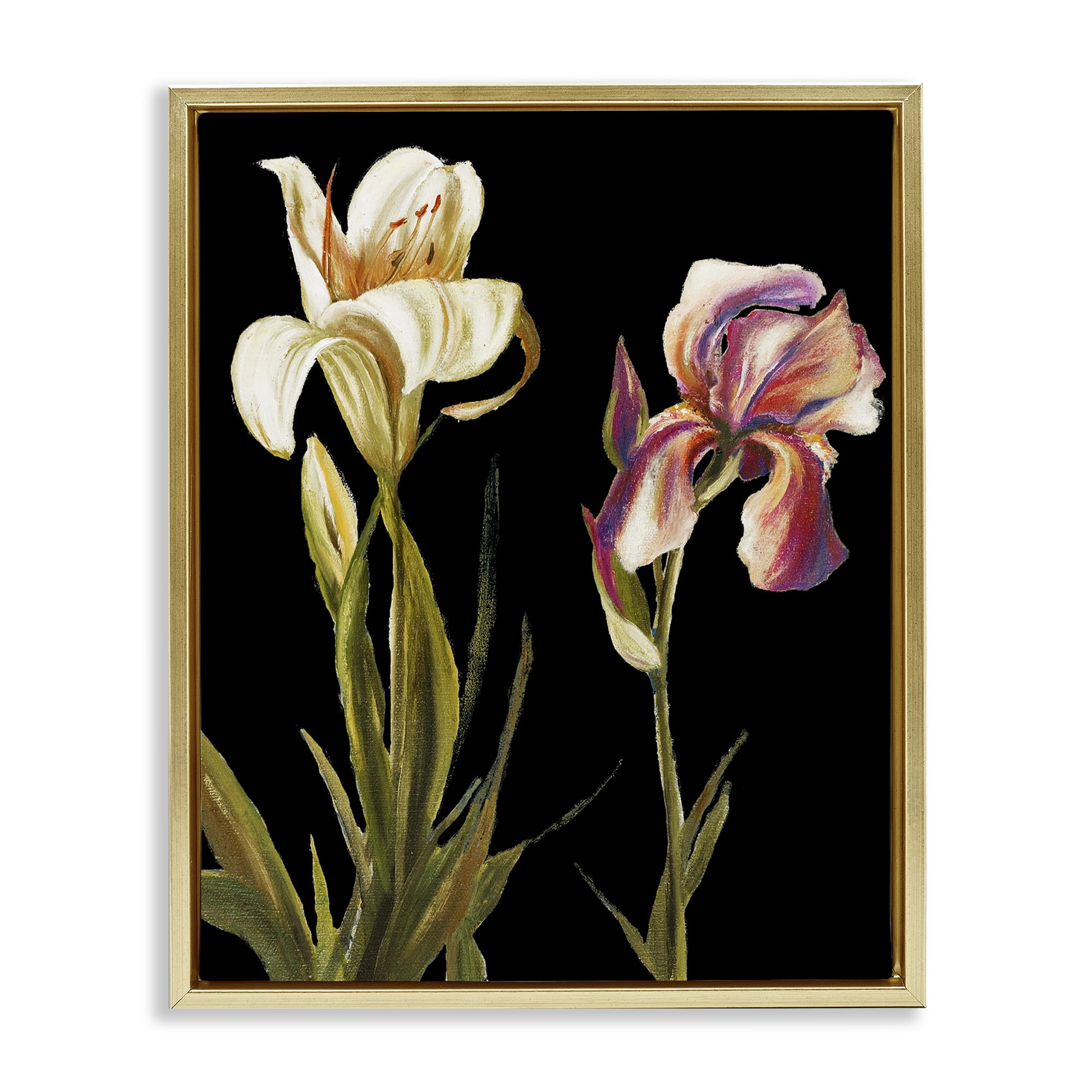 Stupell Industries Alluring Iris Blooms Botanical & Floral Painting Gold Floater Framed Canvas Art Print Wall Art, 17 x 21