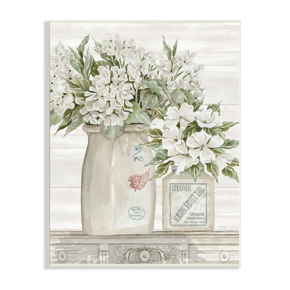 Stupell Industries Alluring White Florals Classic Country Ceramic Jars, 10 x 15, Designed by Cindy Jacobs