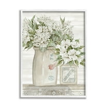 Stupell Industries Alluring White Florals Classic Country Ceramic Jars Graphic Art White Framed Art Print Wall Art, 16x20, by Cindy Jacobs