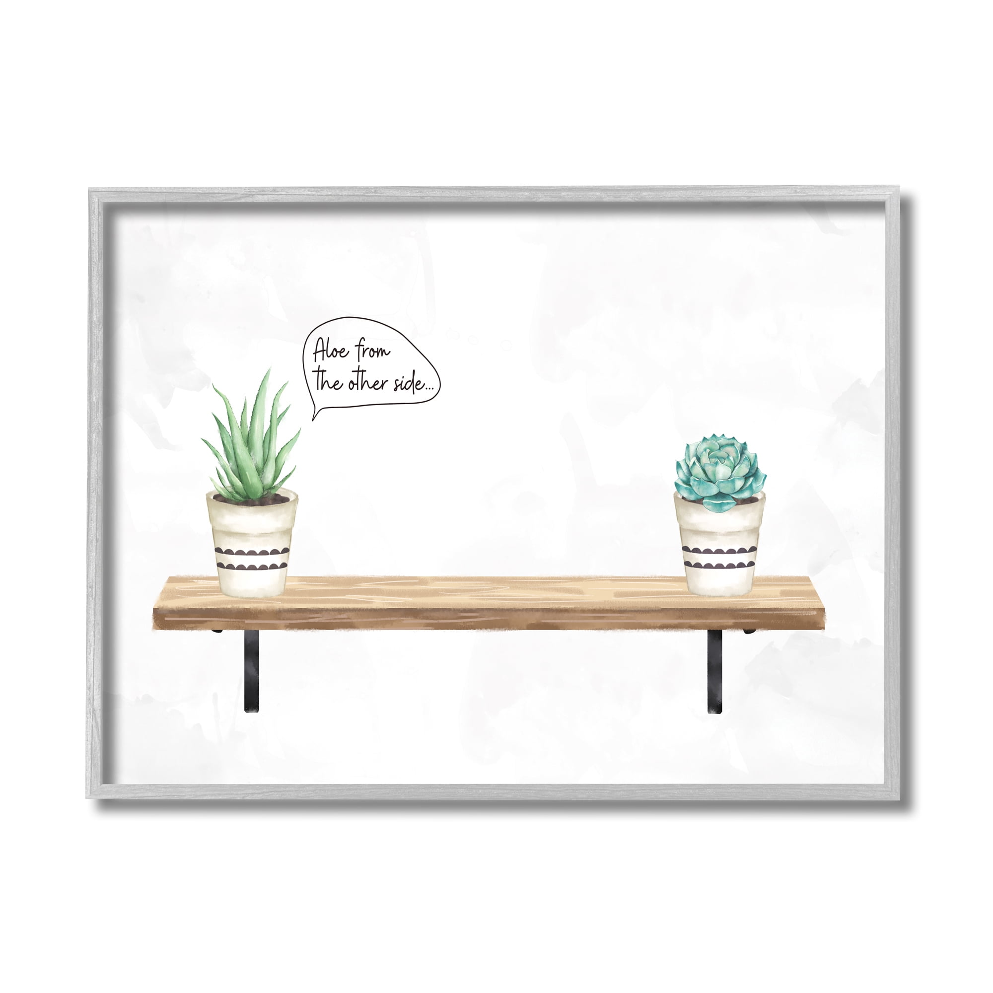 Stupell Industries Aloe From Other Side Phrase Succulent Plants Botanical & Floral Painting Gray Framed Art Print Wall Art, 16 x 20
