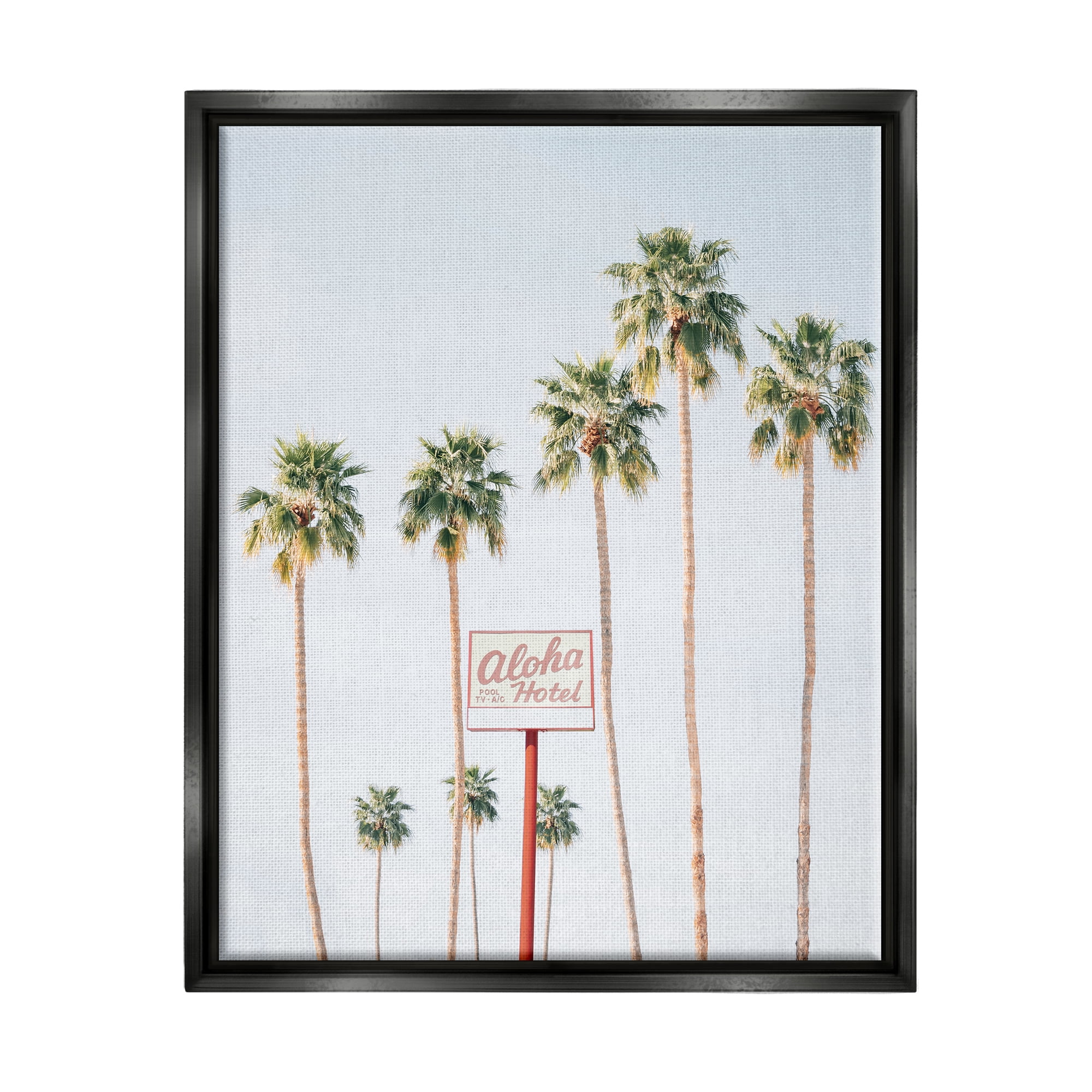 Stupell Industries Aloha Hotel with Palm Trees Botanical & Floral Painting Black Floater Framed Art Print Wall Art, 25 x 31