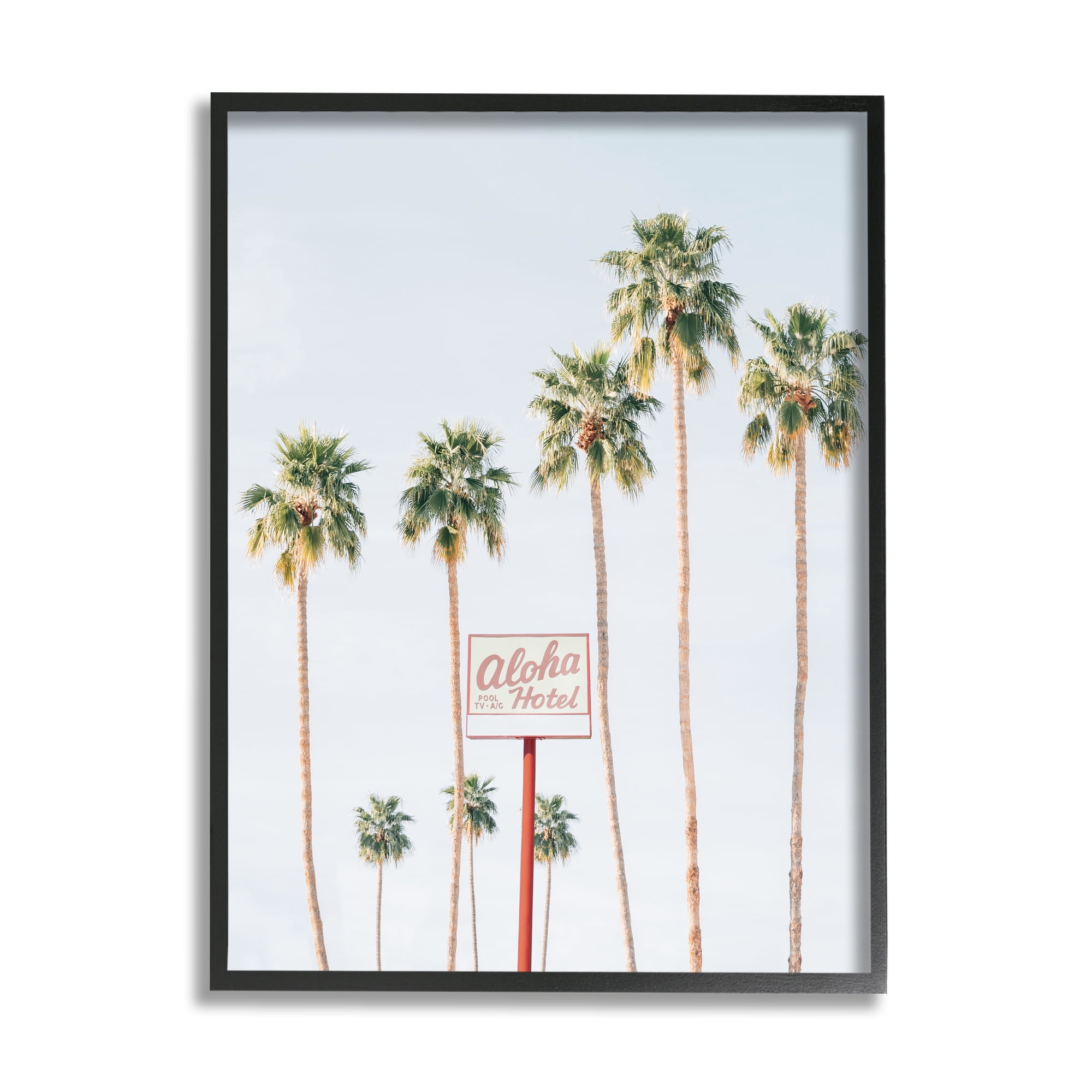 Stupell Industries Aloha Hotel with Palm Trees Botanical & Floral Painting Black Framed Art Print Wall Art, 16 x 20