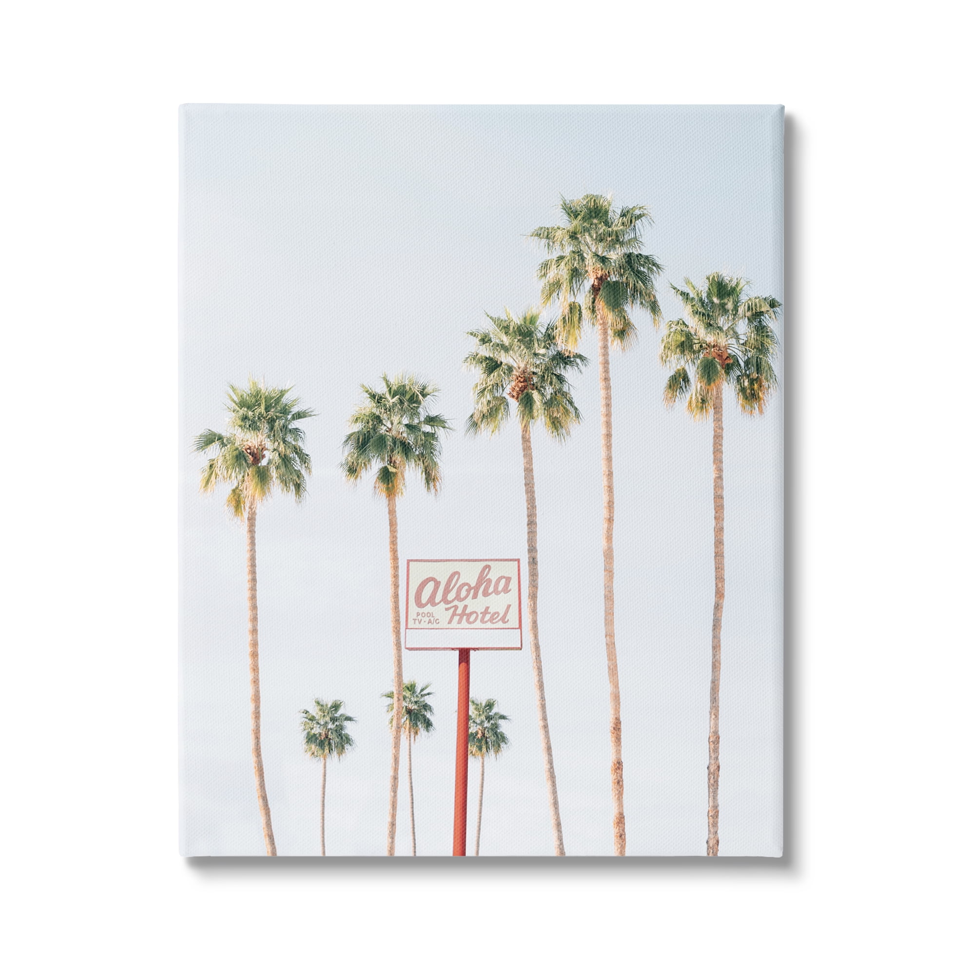 Stupell Industries Aloha Hotel with Palm Trees Botanical & Floral Painting Gallery Wrapped Canvas Print Wall Art, 36 x 48