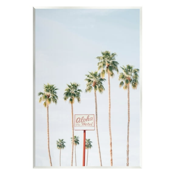 Stupell Industries Aloha Hotel with Palm Trees Botanical & Floral Painting Unframed Art Print Wall Art, 10 x 15