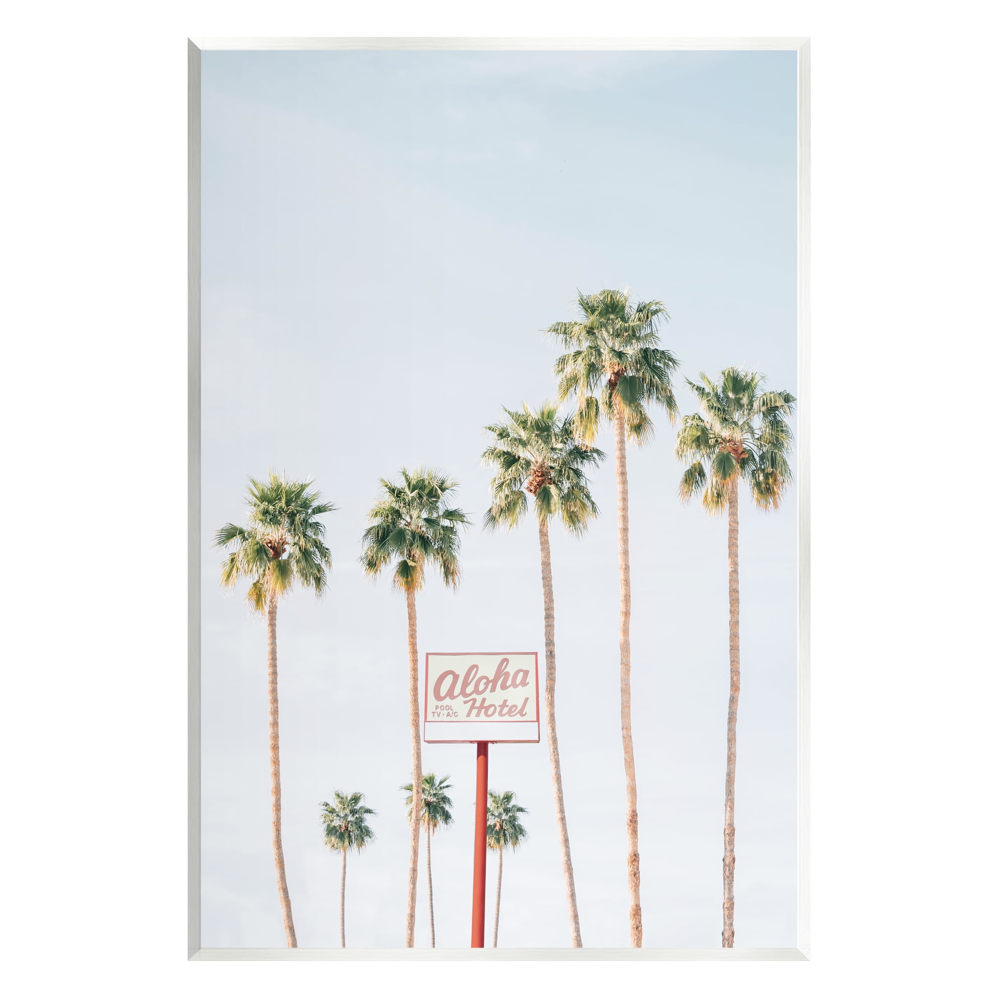 Stupell Industries Aloha Hotel with Palm Trees Botanical & Floral Painting Unframed Art Print Wall Art, 13 x 19