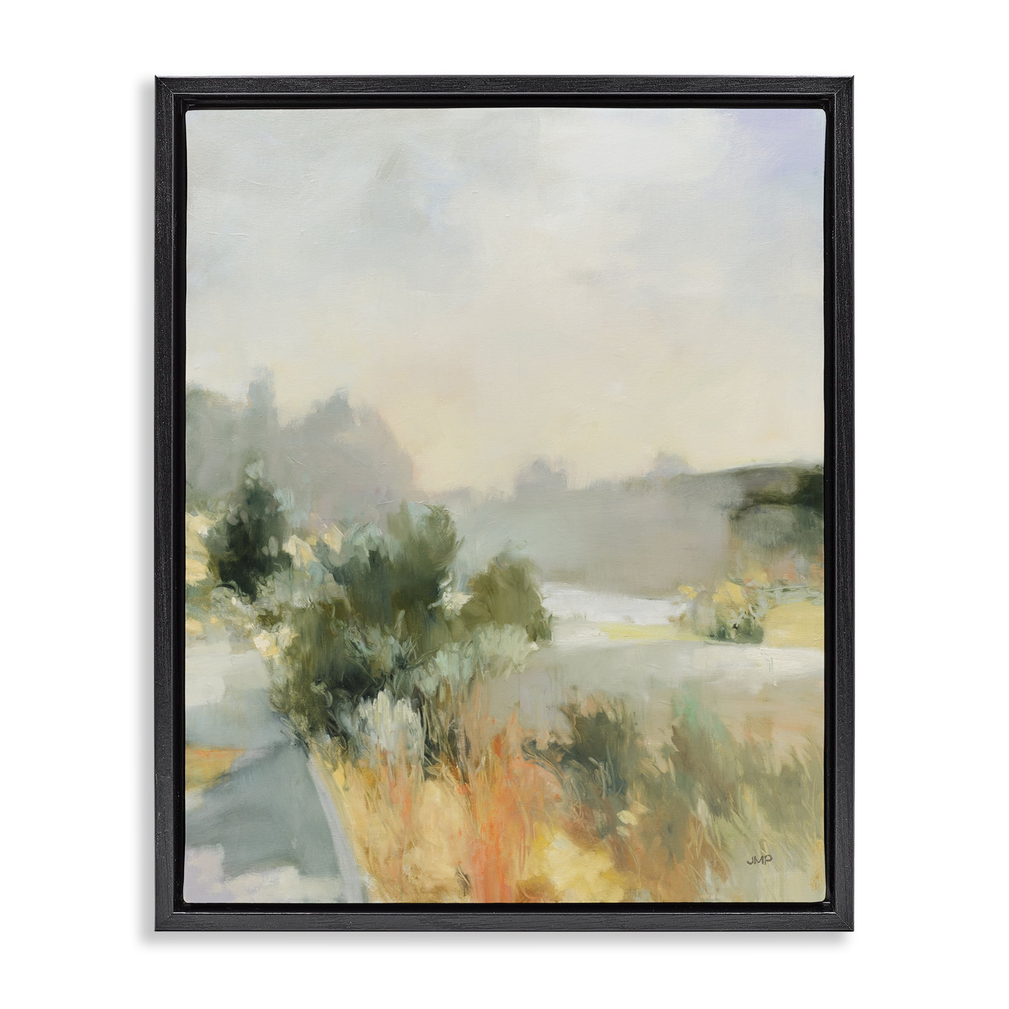 Stupell Industries Along The Path Landscape Landscape & Nature Painting Black Floater Framed Canvas Art Print Wall Art, 17 x 21