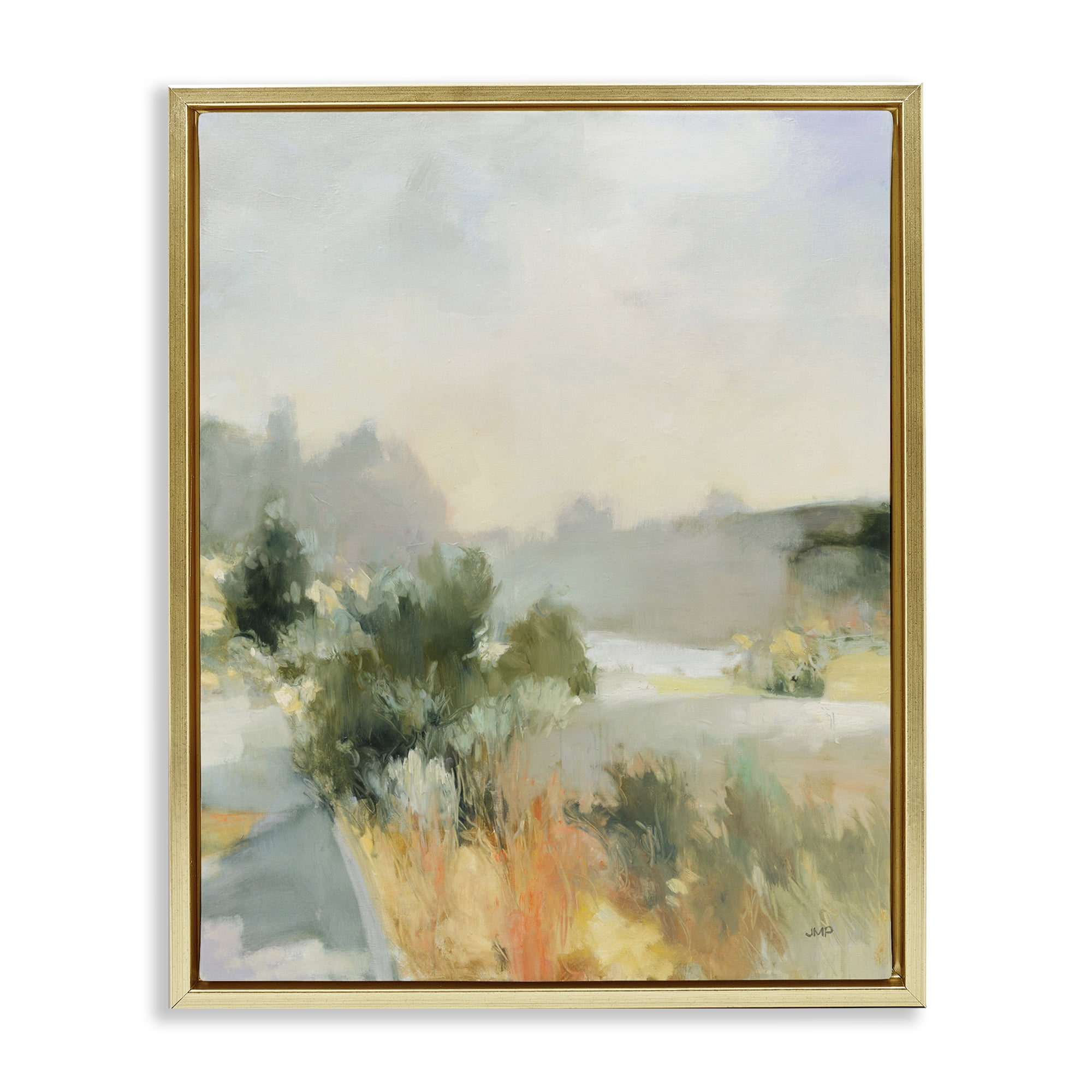 Stupell Industries Along The Path Landscape Landscape & Nature Painting Gold Floater Framed Canvas Art Print Wall Art, 25 x 31