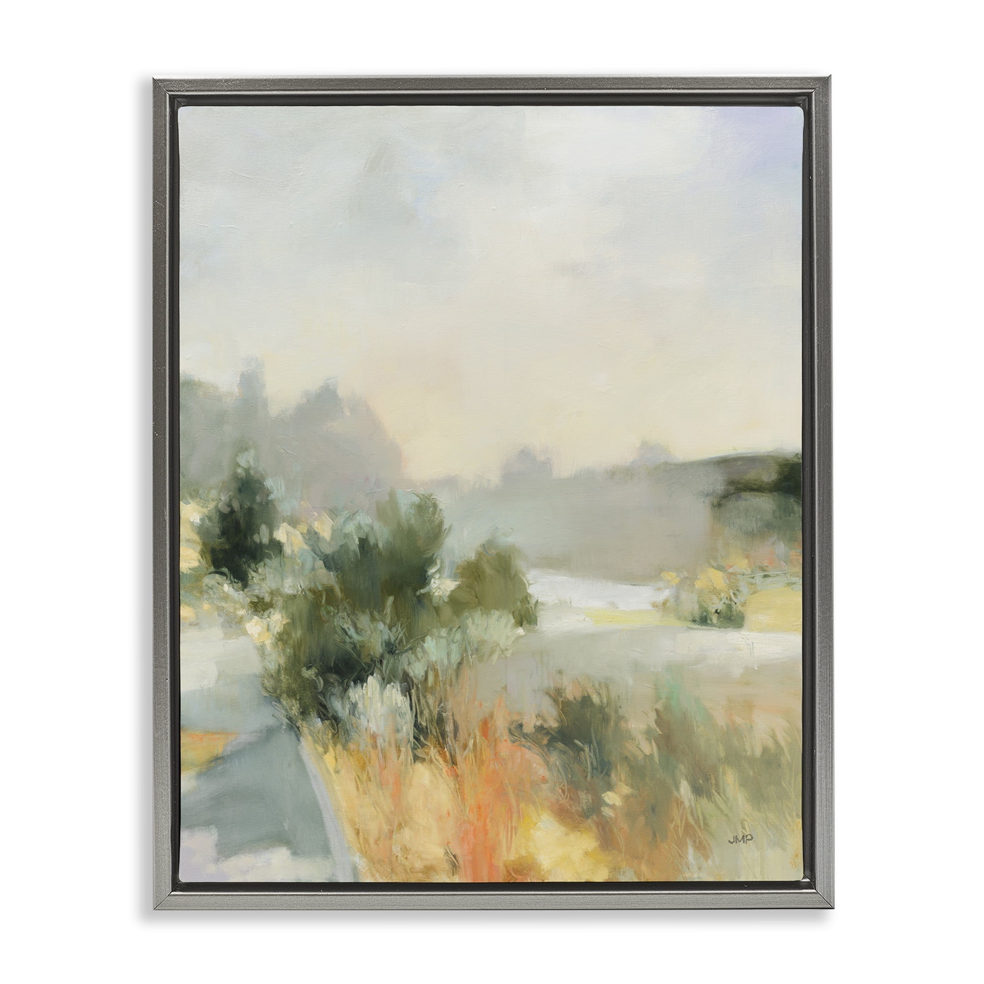 Stupell Industries Along The Path Landscape Landscape & Nature Painting Gray Floater Framed Canvas Art Print Wall Art, 17 x 21