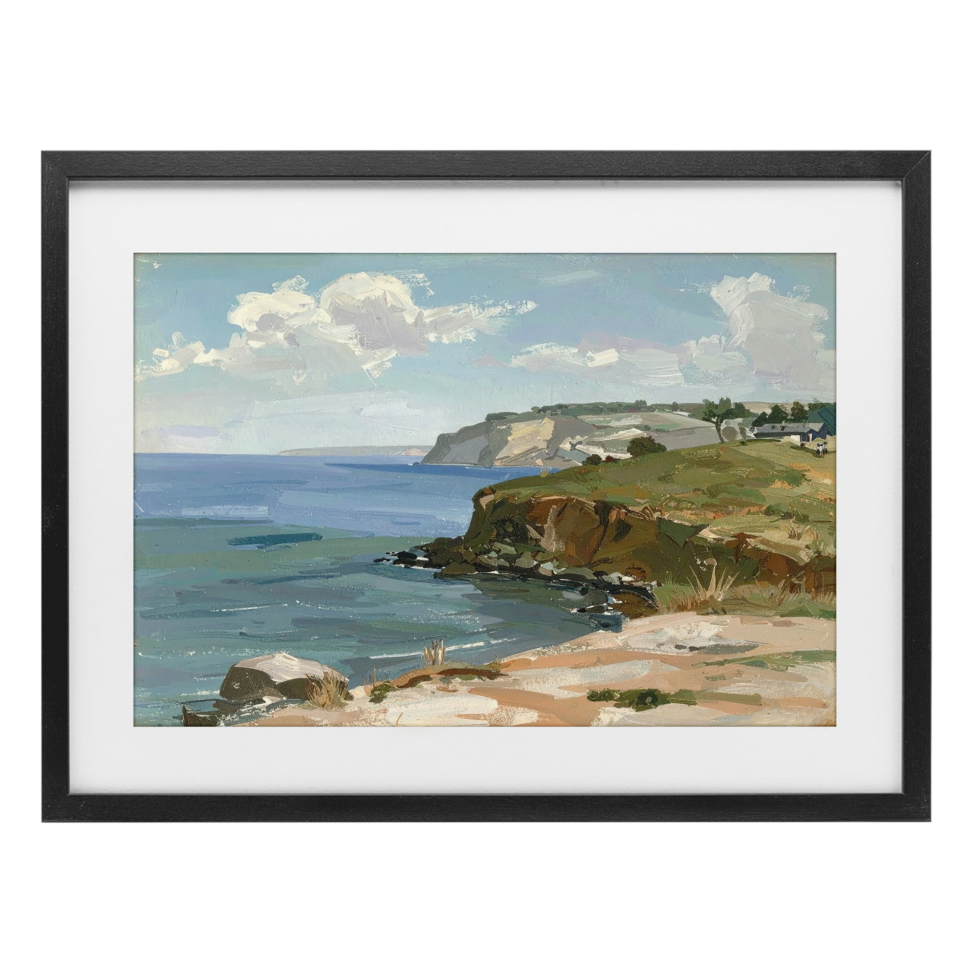 Stupell Industries Along The Shore Scenery Black Framed Print Under Glass, design by Alonza Saunders