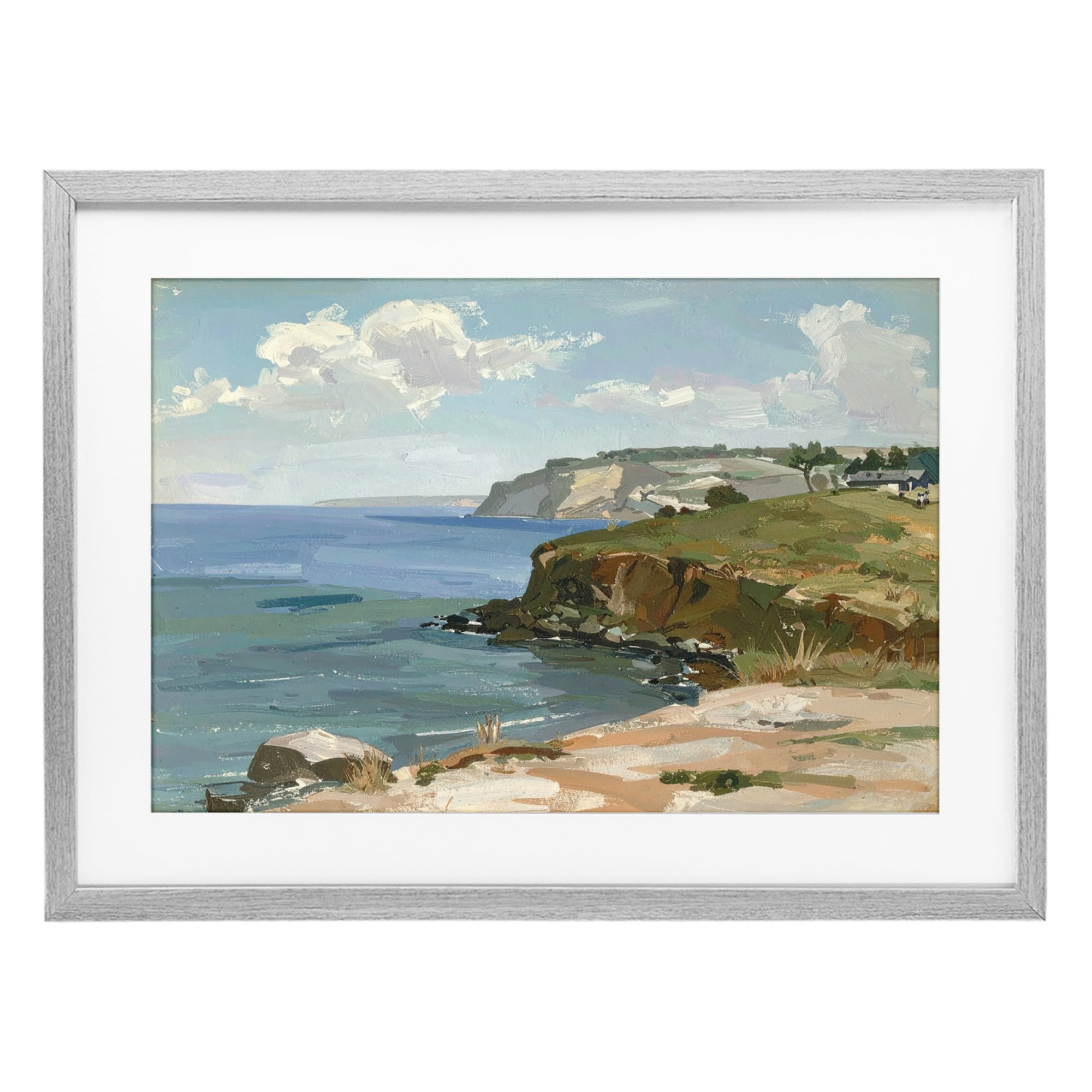 Stupell Industries Along The Shore Scenery Gray Framed Print Under Glass, design by Alonza Saunders