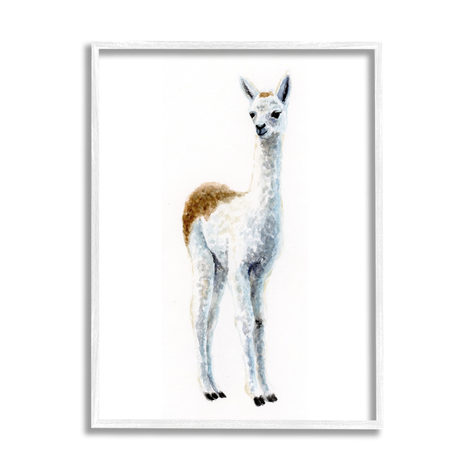 Stupell Industries Alpaca Animal Watercolor Portrait Children's Nursery Wildlife White Framed Art Print Wall Art, 11x14, by Fox Hollow Studios