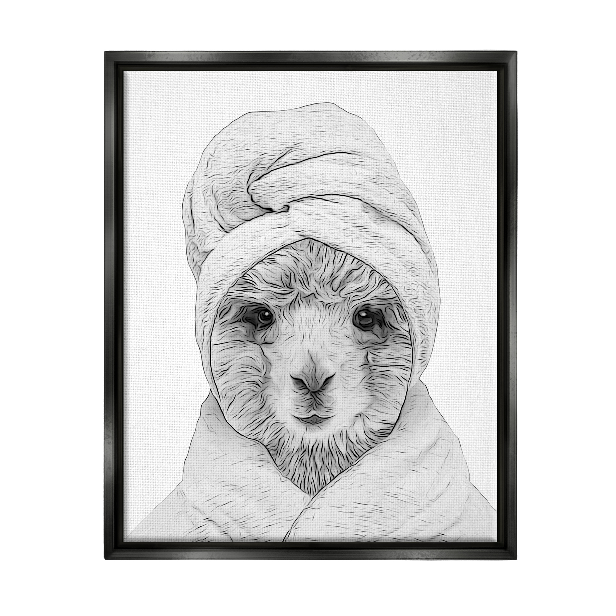 Stupell Industries Alpaca Bathrobe Farm Animal Animals & Insects Painting Black Floater Framed Art Print Wall Art