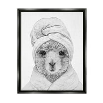 Stupell Industries Alpaca Bathrobe Farm Animal Animals & Insects Painting Black Floater Framed Art Print Wall Art