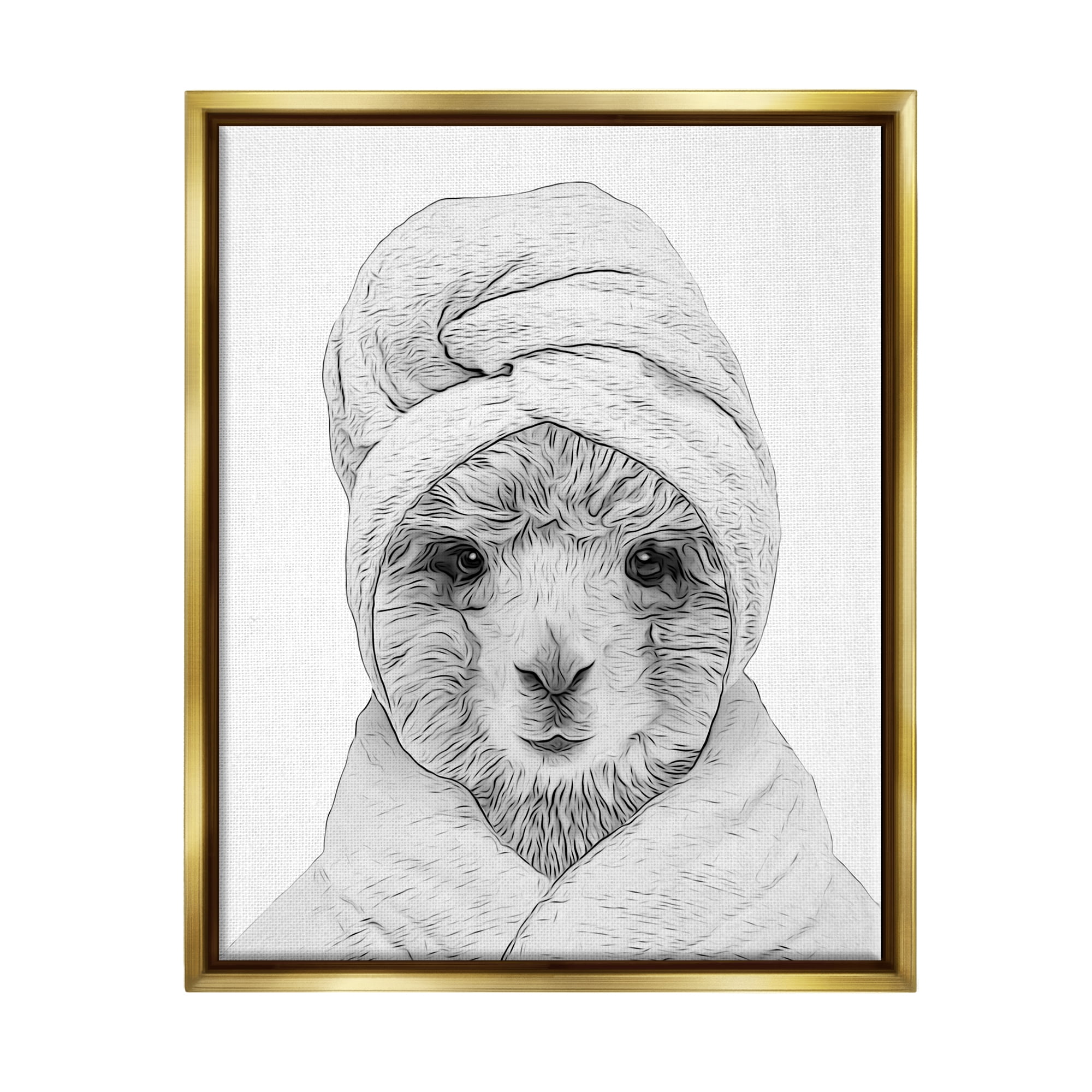 Stupell Industries Alpaca Bathrobe Farm Animal Animals & Insects Painting Gold Floater Framed Art Print Wall Art