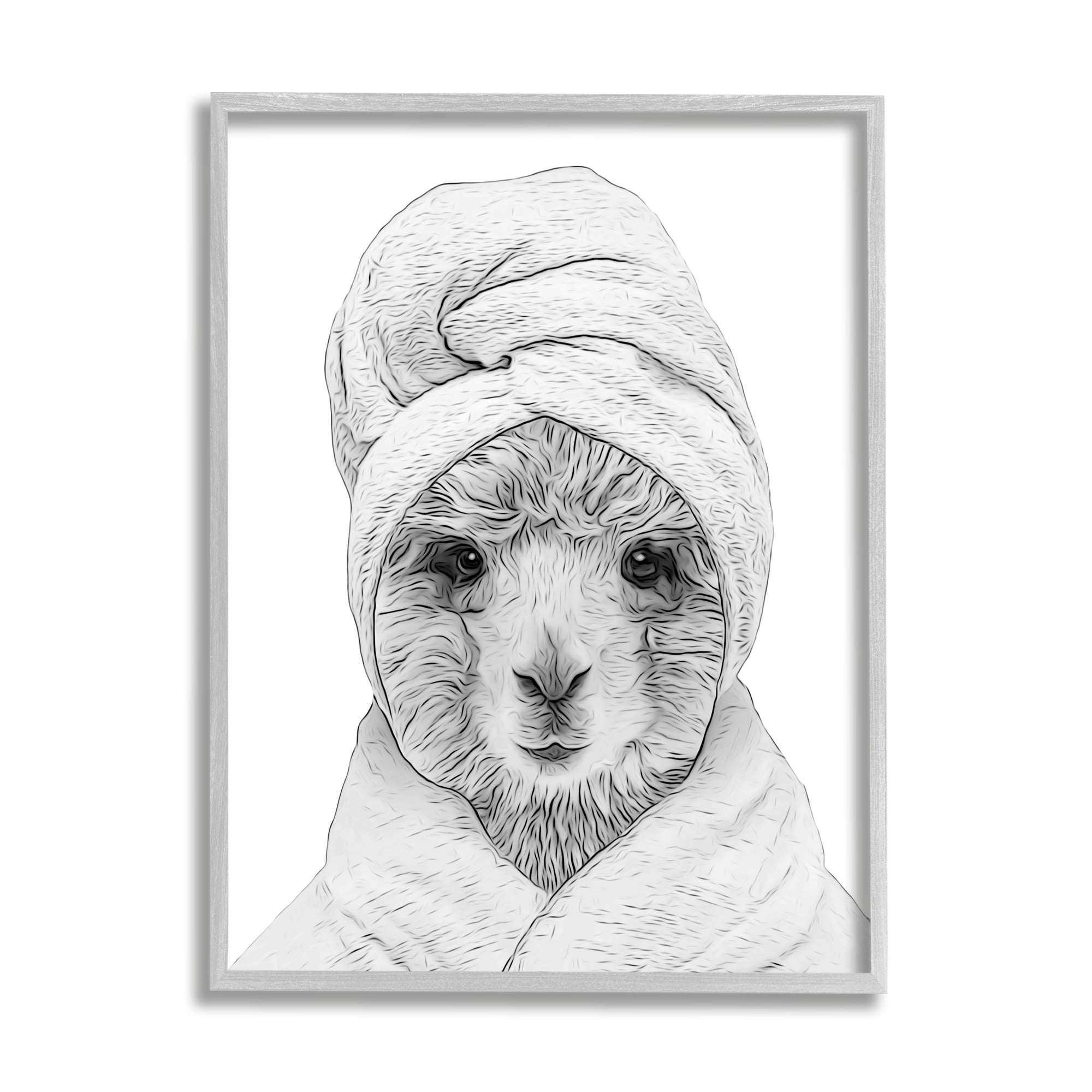 Stupell Industries Alpaca Bathrobe Farm Animal Animals & Insects Painting Gray Framed Art Print Wall Art