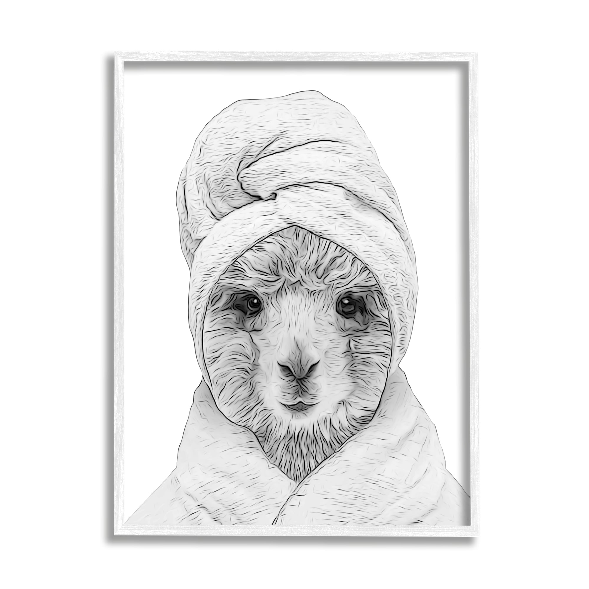 Stupell Industries Alpaca Bathrobe Farm Animal Animals & Insects Painting White Framed Art Print Wall Art