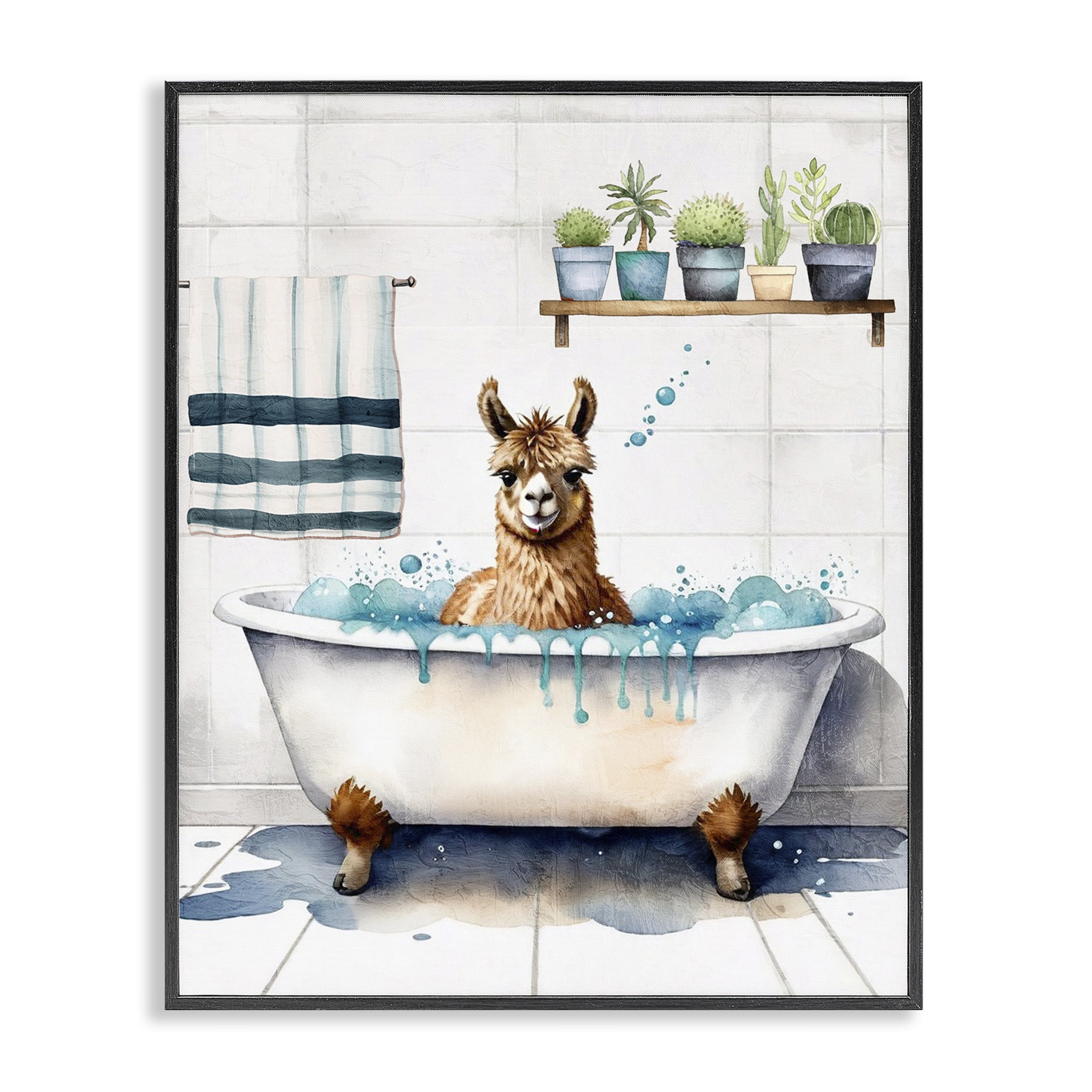 Stupell Industries Alpaca Bathtime Suds Bath & Laundry Painting Black Framed Art Print Wall Art, 11 x 14