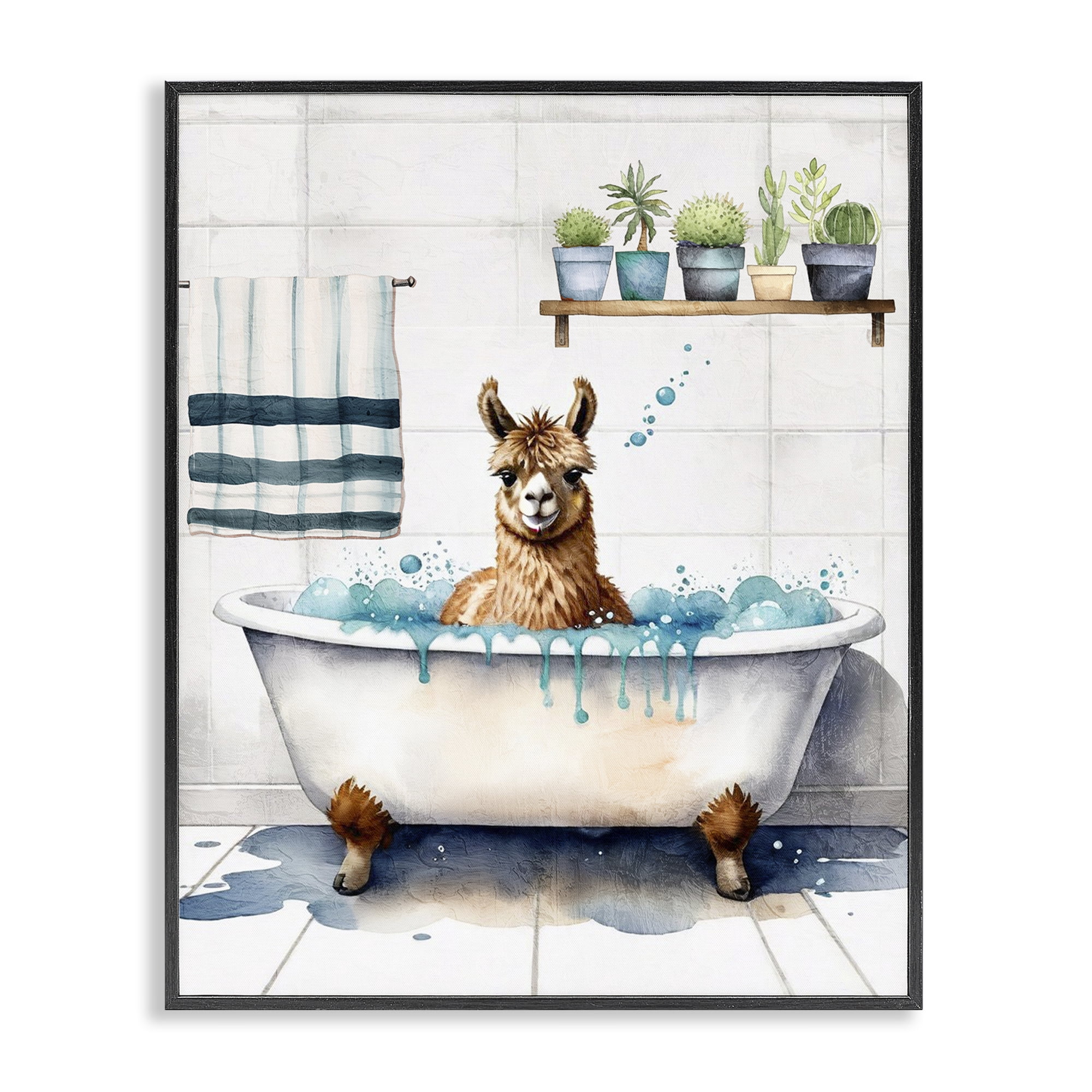 Stupell Industries Alpaca Bathtime Suds Bath & Laundry Painting Black Framed Art Print Wall Art, 24 x 30