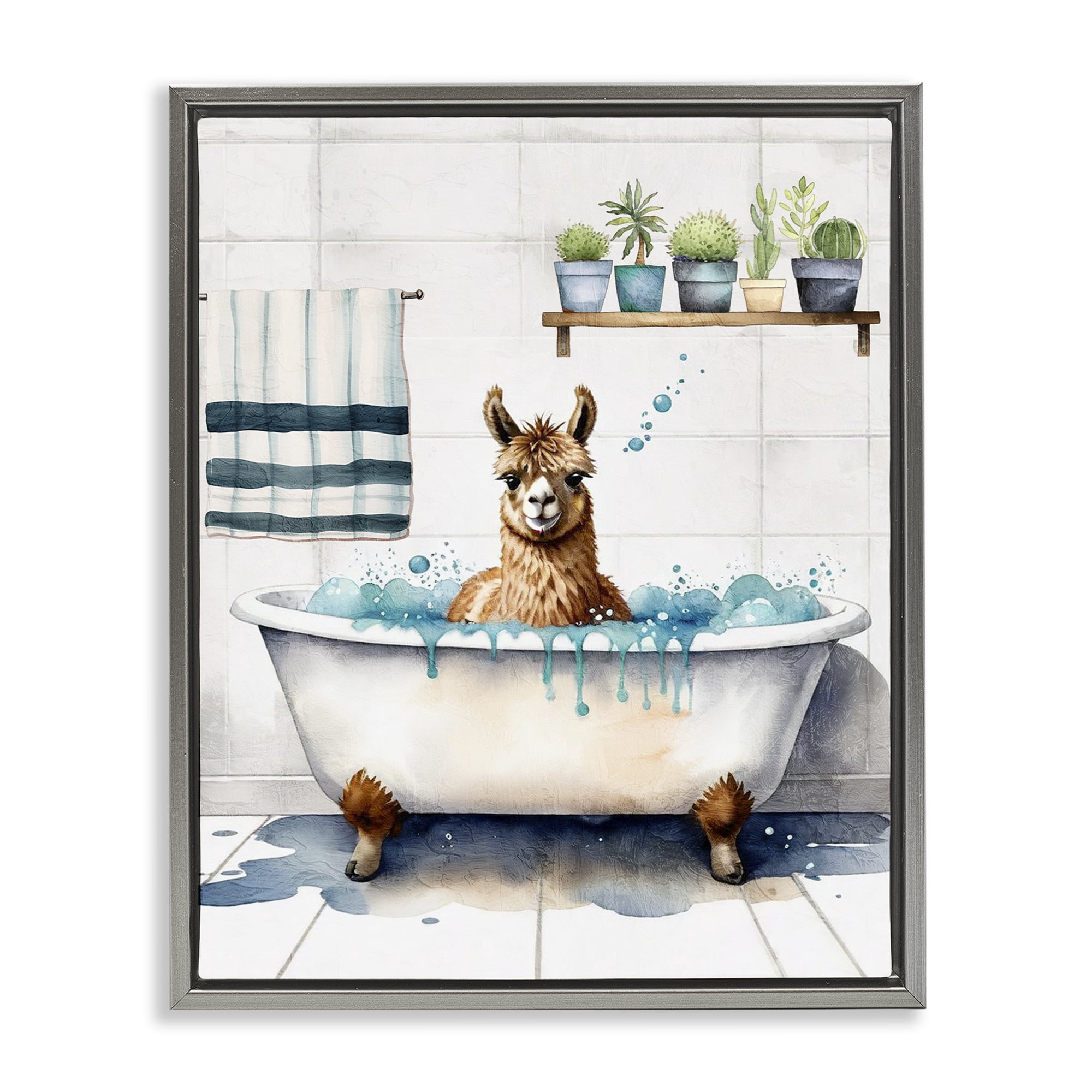 Stupell Industries Alpaca Bathtime Suds Bath & Laundry Painting Gray Floater Framed Canvas Art Print Wall Art, 25 x 31