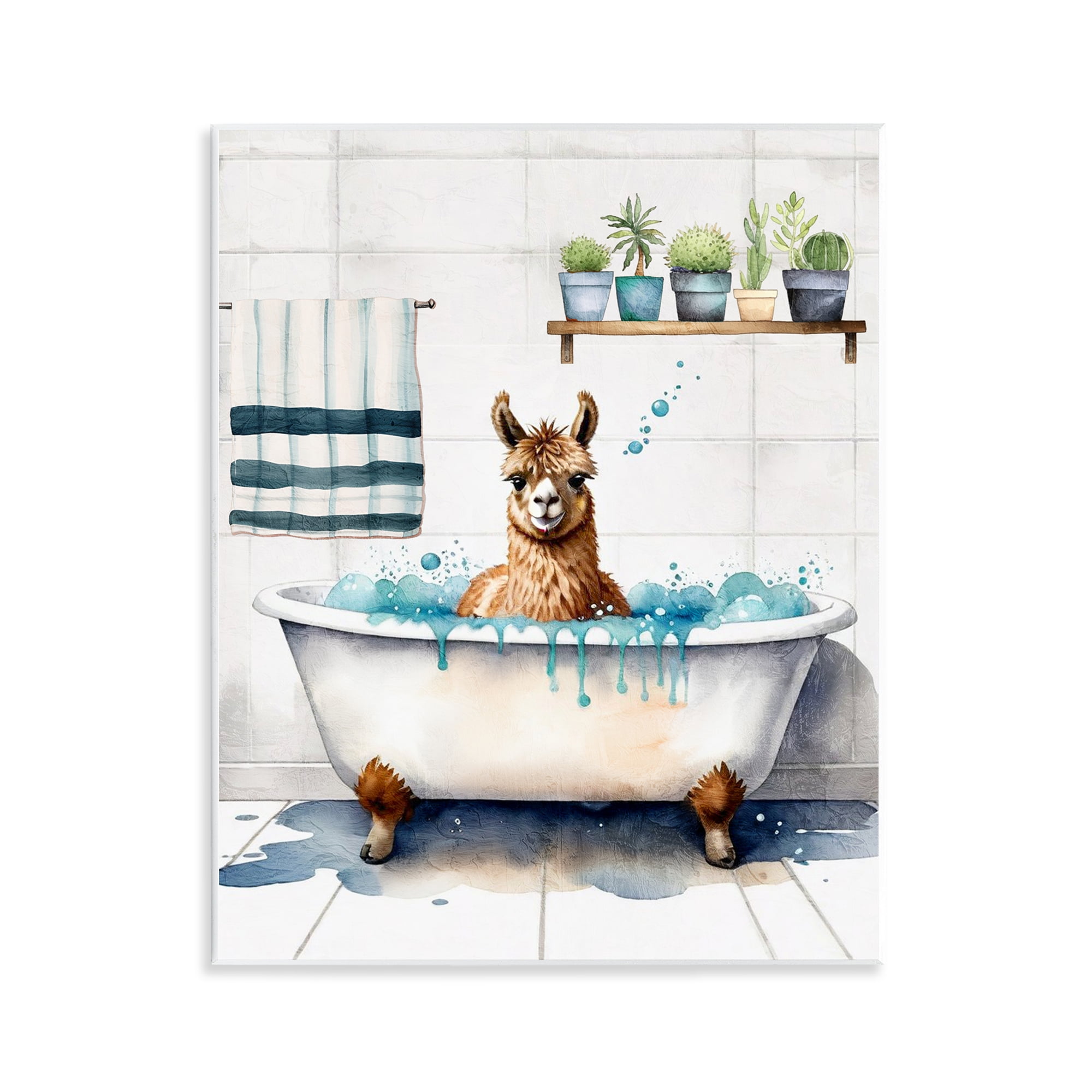 Stupell Industries Alpaca Bathtime Suds Bath & Laundry Painting Unframed Art Print Wall Art, 11 x 14