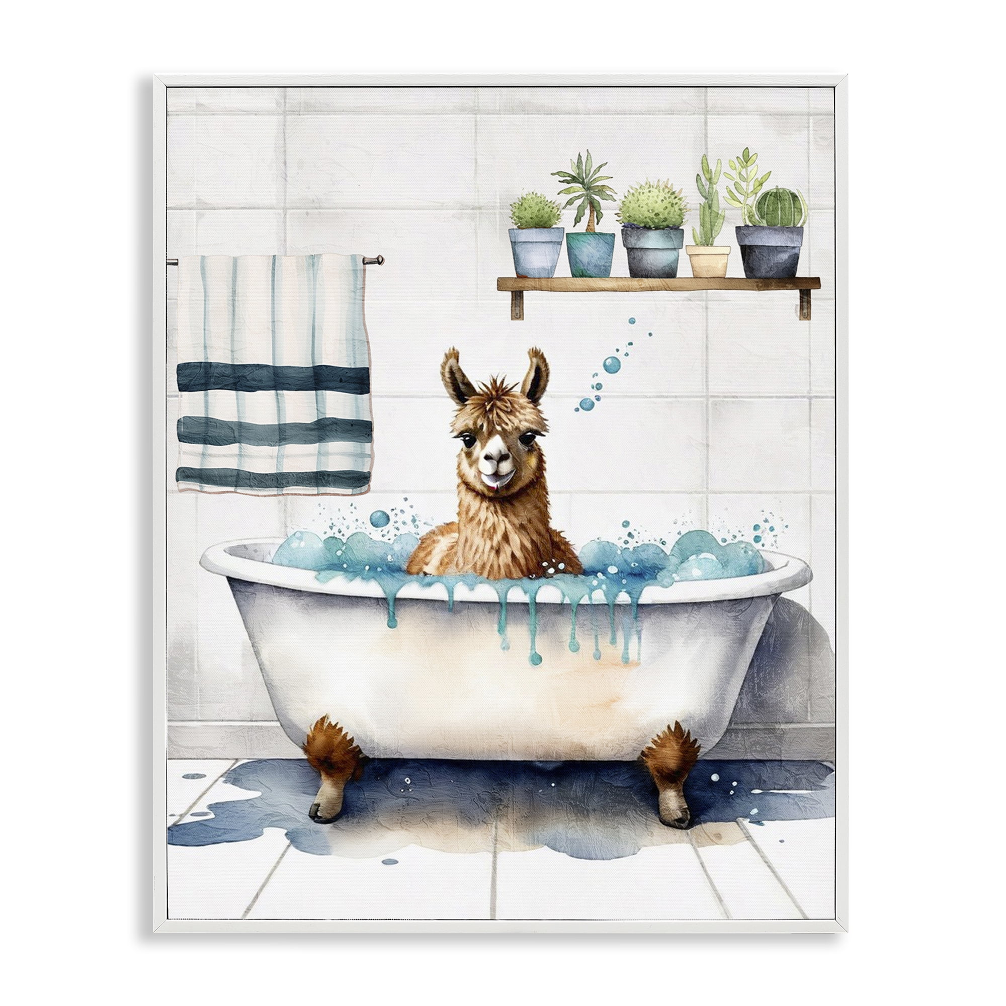Stupell Industries Alpaca Bathtime Suds Bath & Laundry Painting White Framed Art Print Wall Art, 24 x 30